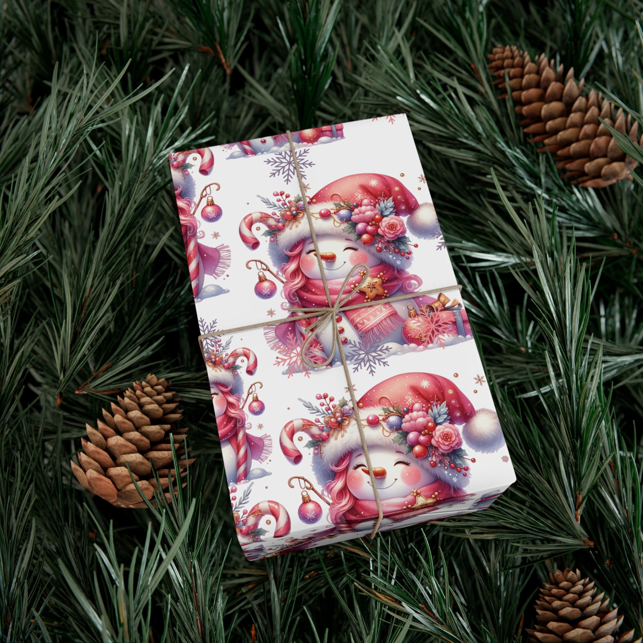 Pink Christmas Snow People Theme Wrapping Paper Vintage-Inspired Gift Wrap Perfect for Christmas Gifts and Special Occasions, Moms Gift - MRSBYVALLE