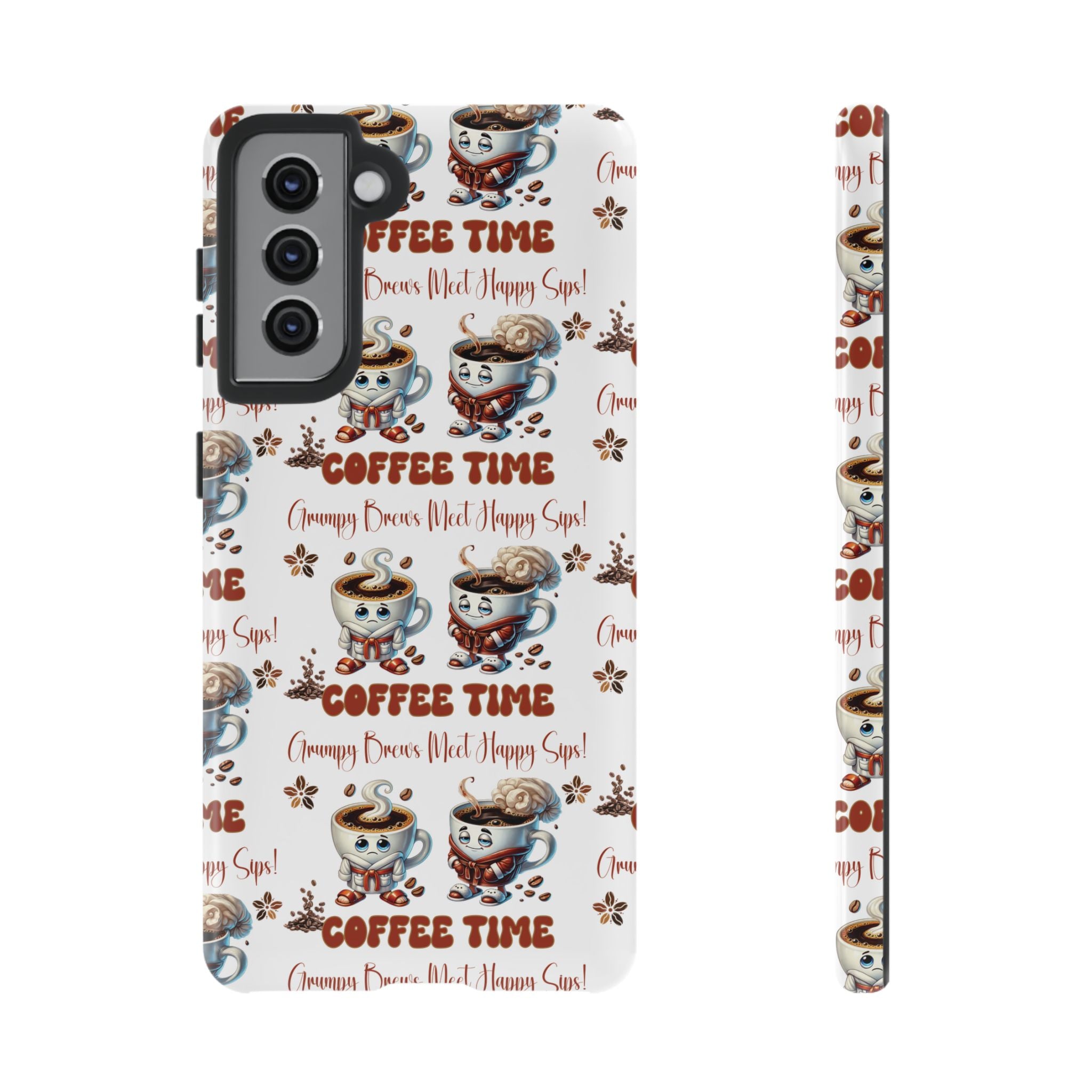 Grumpy Brews Meet Happy Sips Phone Case Compatible with iPhone, Samsung & Pixel | Fun, Durable Protection for Coffee Lovers | Unique Design, Shockproof & Scratch-Resistant Perfect for Coffee Lover - MRSBYVALLE