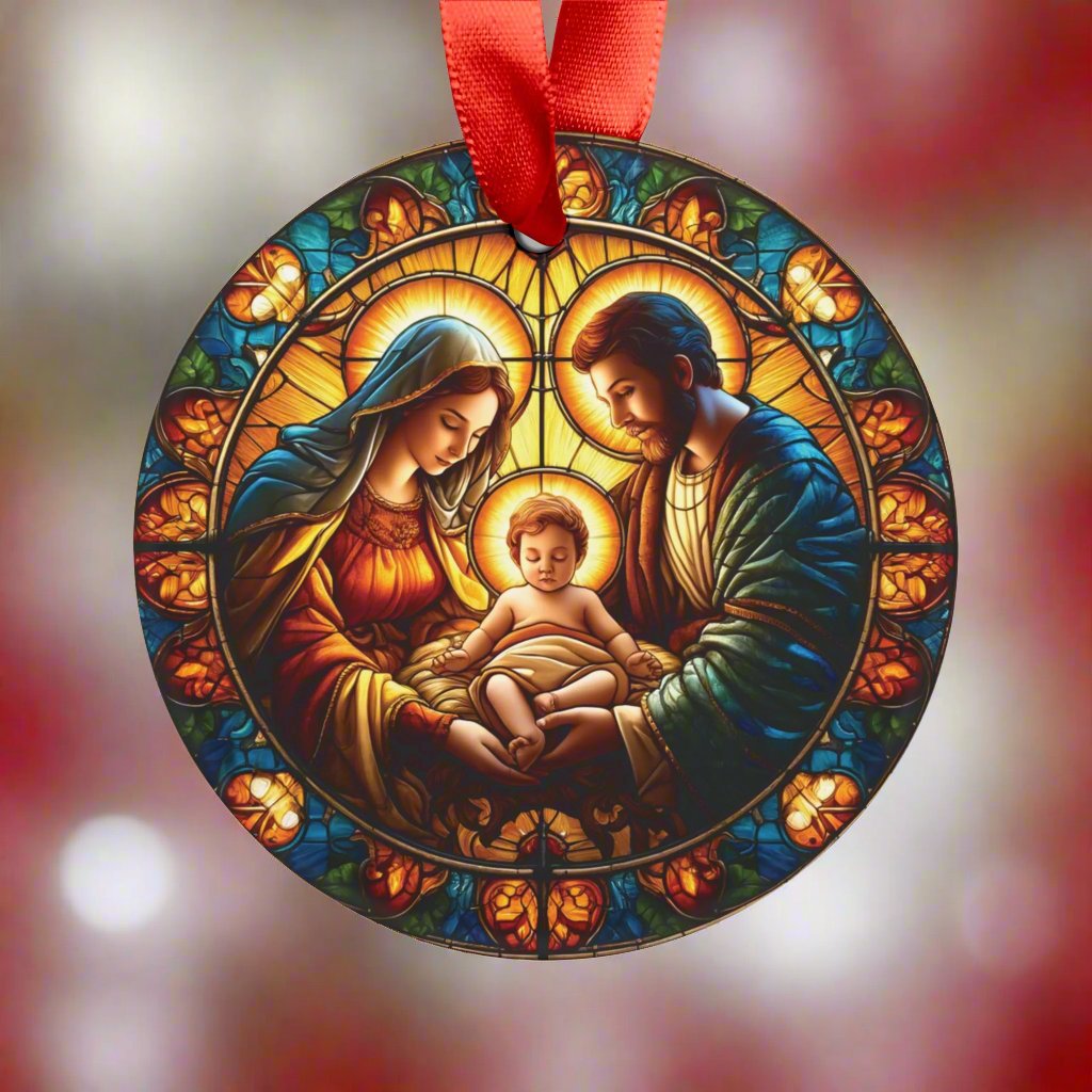 3D-Stained Glass Illusion Holy Family Nativity Acrylic Ornament Realistic Religious Christmas Decor, Beautiful Nativity Scene, Perfect for Tree Decoration and Holiday Gifts - MRSBYVALLE