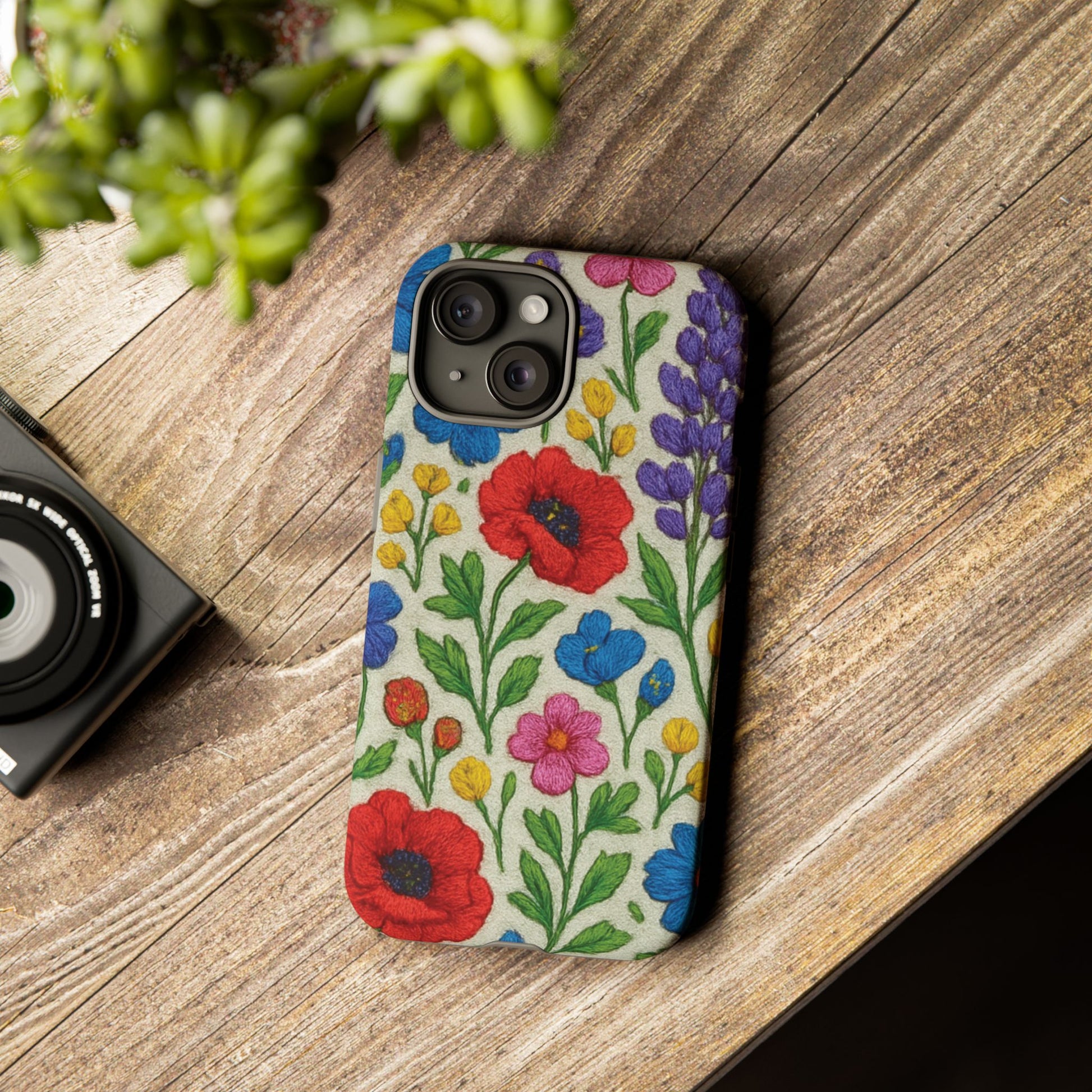 Bright 3D Illusion Wildflower Phone Case Cute Floral Design in Red, Pink, Blue – Aesthetic Protective Case for iPhone and  Android