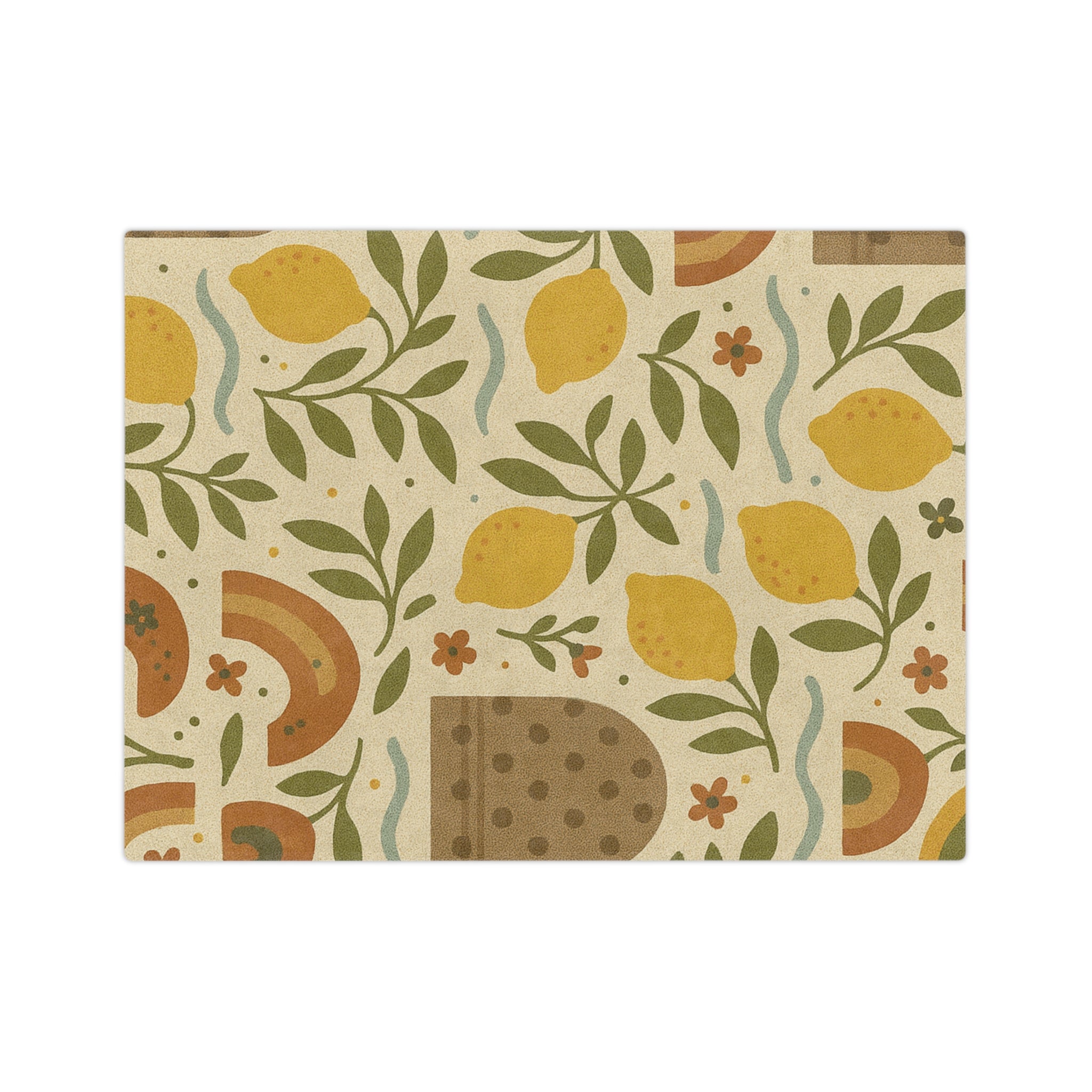 Boho Lemon Grove Blanket Cozy Knit Throw Featuring Hand-Drawn Lemons, Olive Leaves & Soft Waves in Earthy Tones, Perfect for Warmth & Style Year-Round