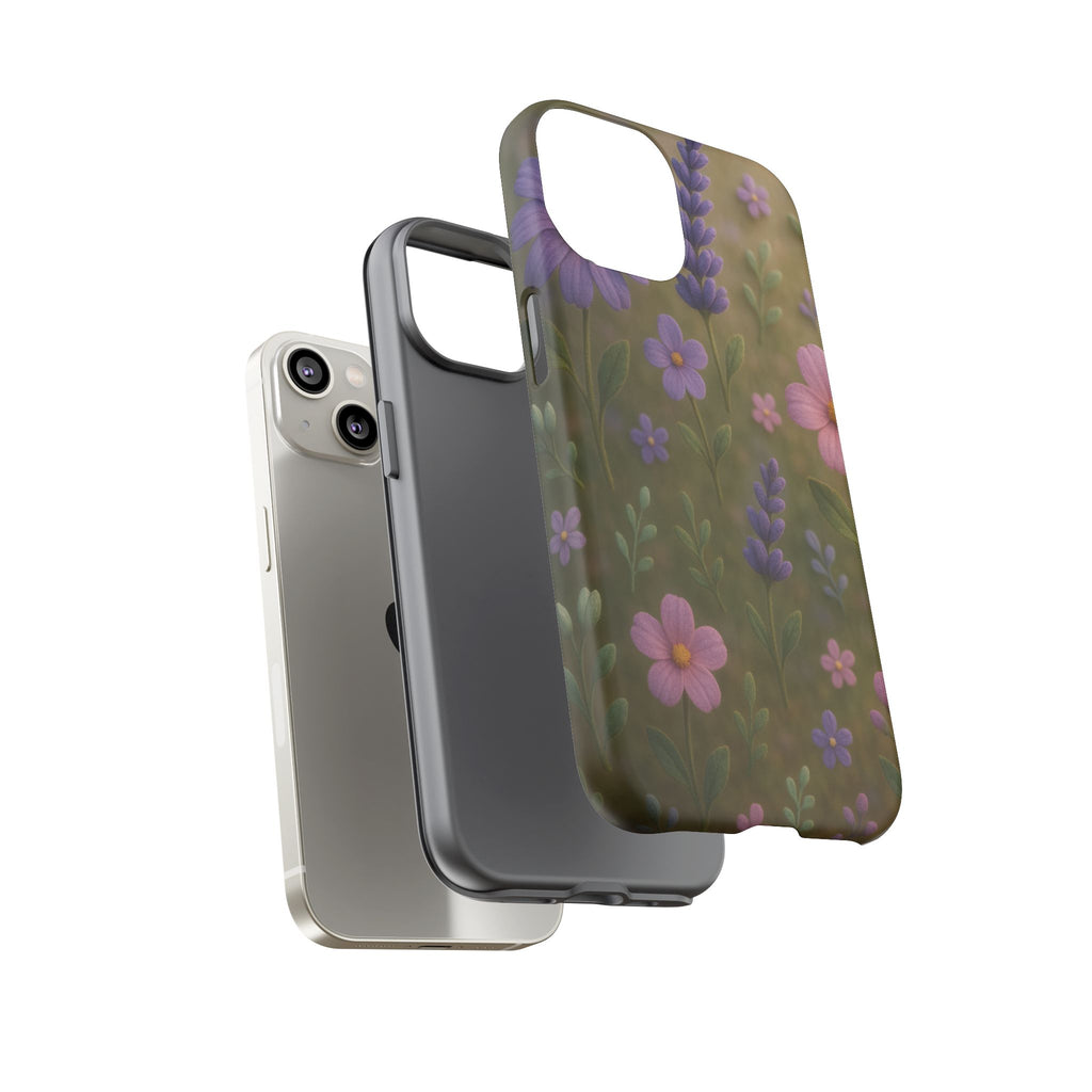 Pastel Flowers 3D Illusion Wildflower Phone Case Cute Pastel Floral Design in Lavender, Pink, Mint Green Aesthetic Protective Case for iPhone and  Android