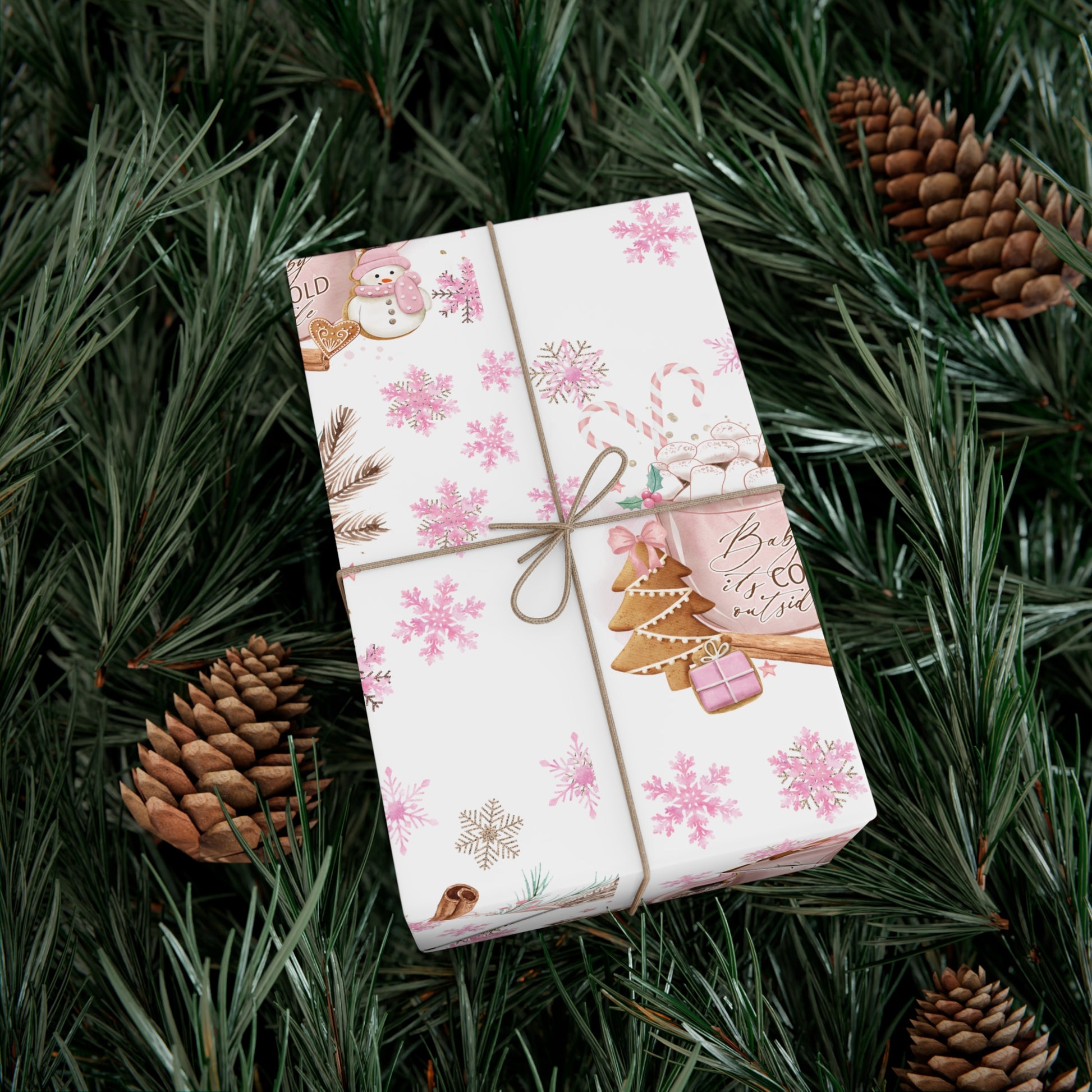 Baby it's Cold Outside Pink and White Wrapping Paper - Festive Holiday Design, Premium Quality, 100% Recyclable, Perfect for Christmas Gifts and Special Occasions - MRSBYVALLE