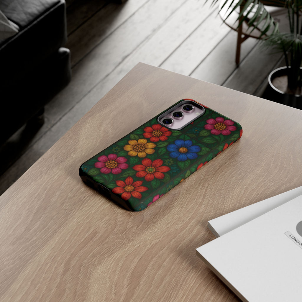 Coque de téléphone effet vitrail floral lumineux Art abstrait coloré, Étui de protection esthétique pour iPhone, Samsung et Google, Idée cadeau unique pour maman