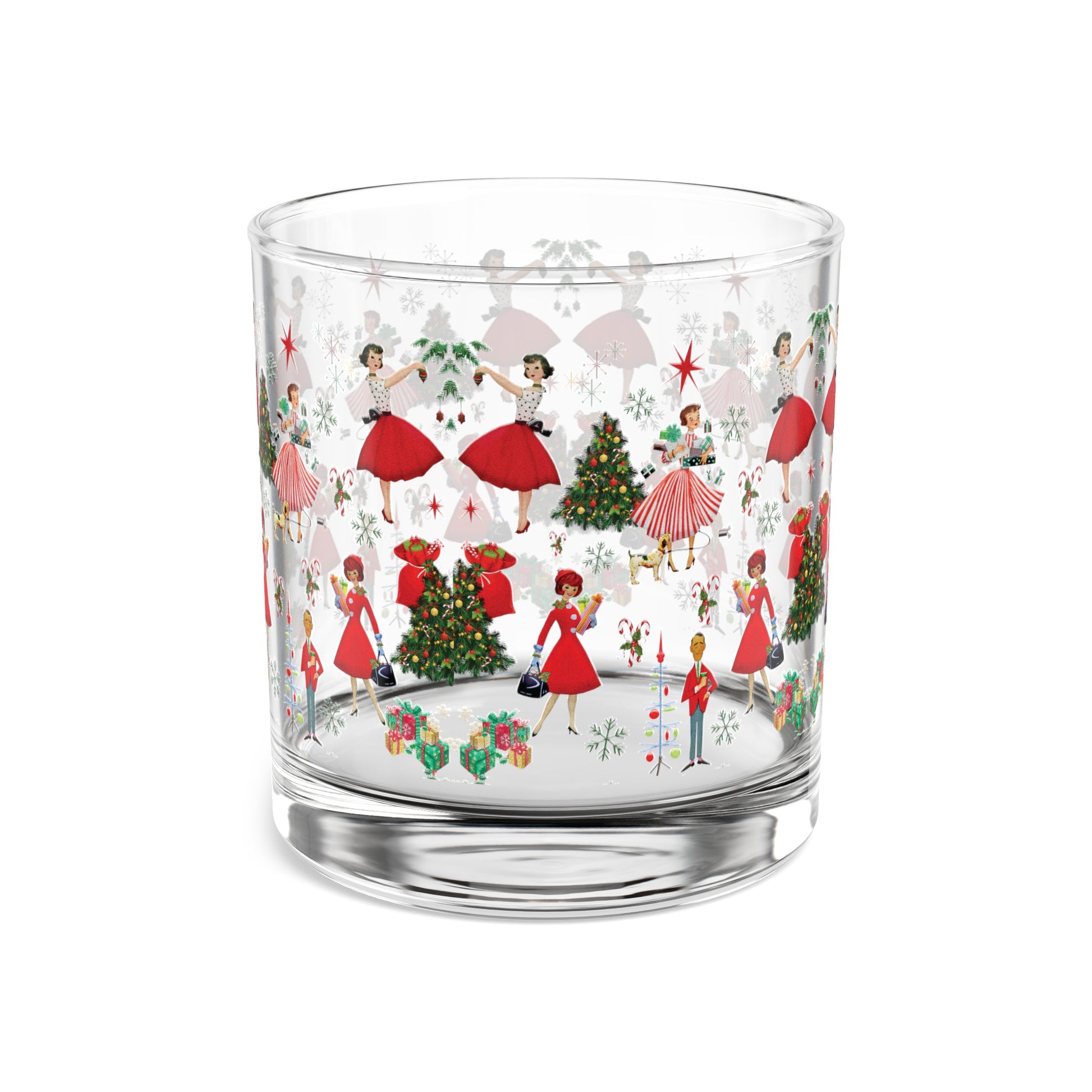 Glass Vintage Christmas Rocks Glass, 10oz  Festive Holiday Drinkware with Classic Design, Perfect for Cocktails and Spirits, Ideal Gift for Christmas Celebrations and Home Décor - MRSBYVALLE