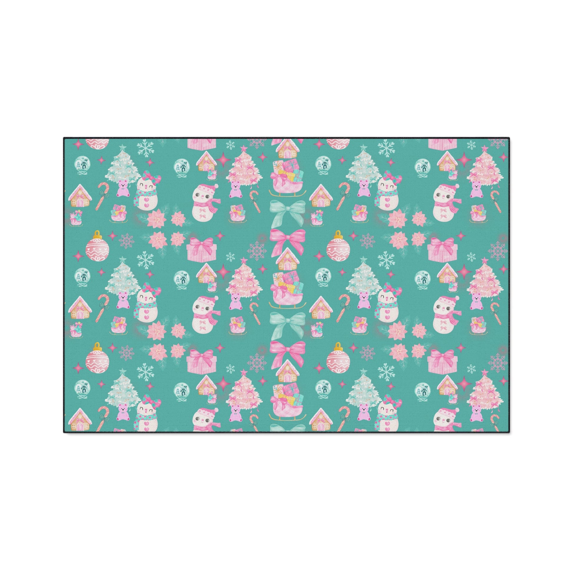 Merry and  Bright Rug Pink  Turquoise Christmas Magic for Your Floor! Fun Festive Non-Slip Holiday Mat in 4 Sizes, Cozy Colorful Decor Office