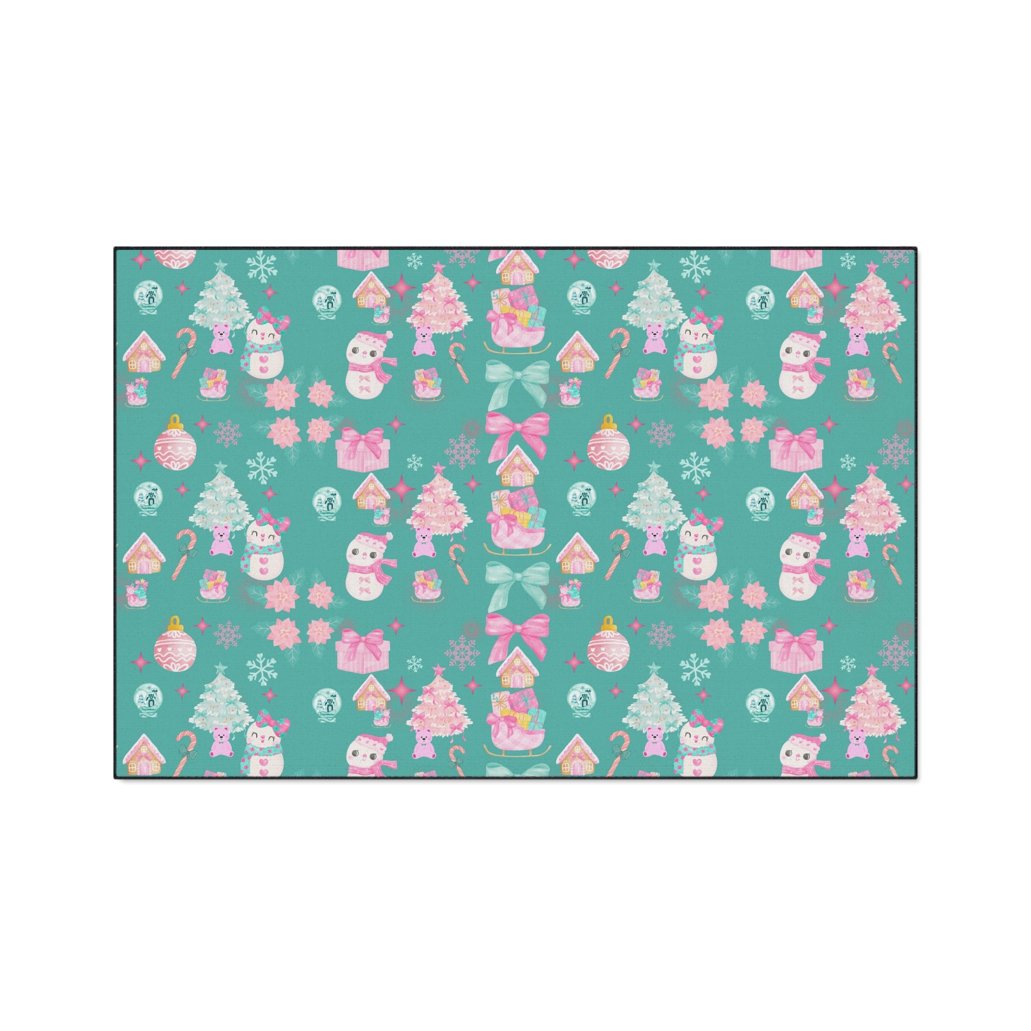 Merry and  Bright Rug Pink  Turquoise Christmas Magic for Your Floor! Fun Festive Non-Slip Holiday Mat in 4 Sizes, Cozy Colorful Decor Office