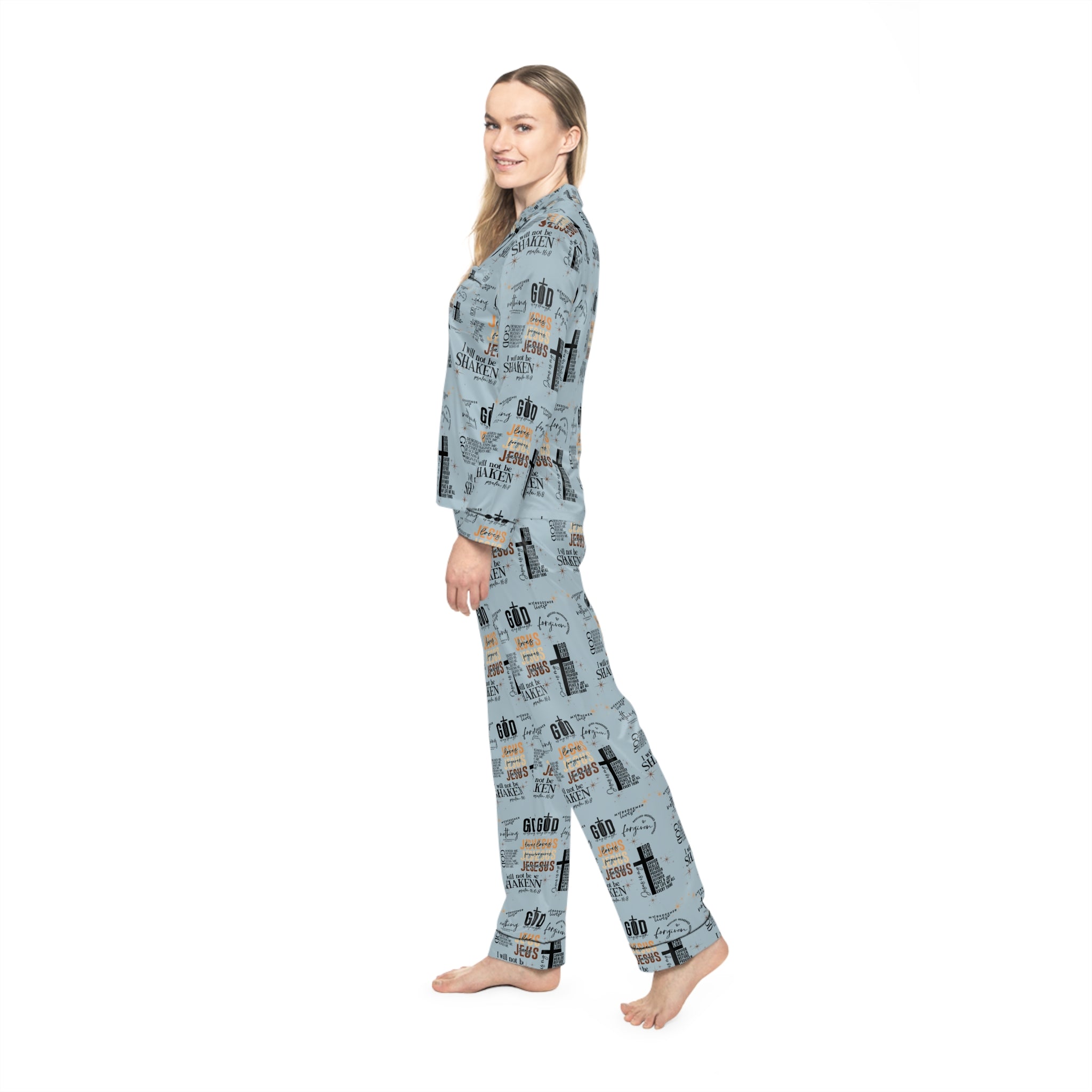 Ensemble de pyjama en satin imprimé « Foi inébranlable » – Cadeau parfait pour maman, pour une fête prénuptiale ou une soirée