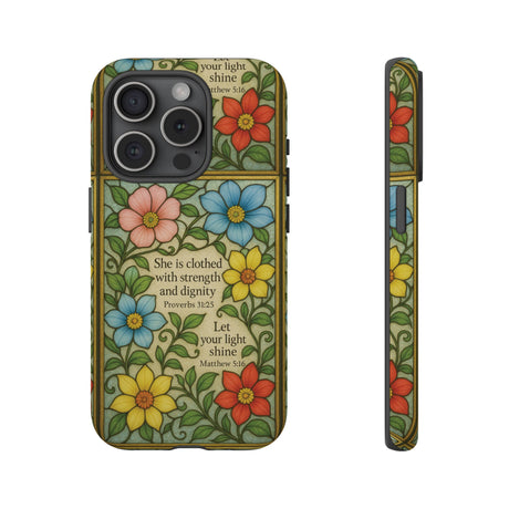 Pastel Floral Stained Glass Bible Verse Phone Case Christian Affirmation, Soft Faith Design, iPhone Samsung Google, Inspirational Gift for HerGift for Christians
