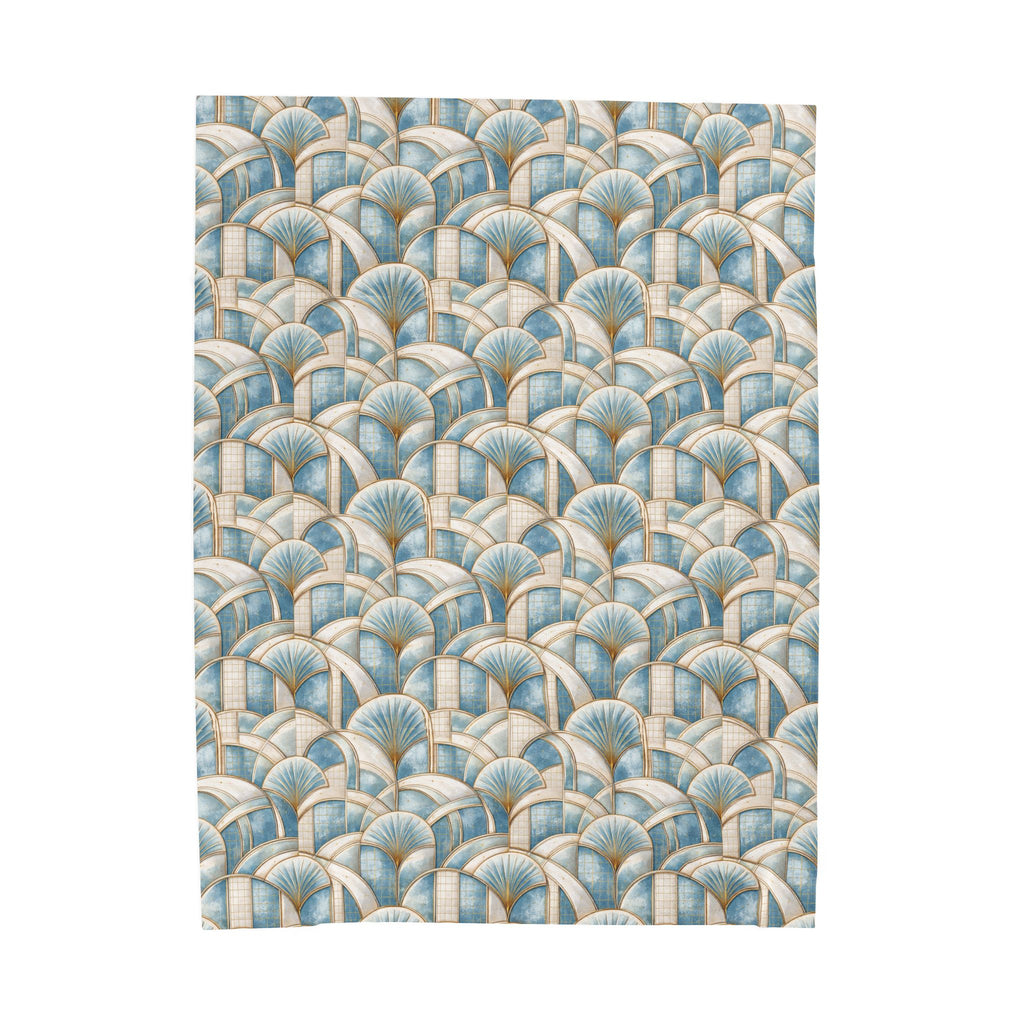 Couverture Polaire en Velours Luxe Géométrique Bleu et Or Minky