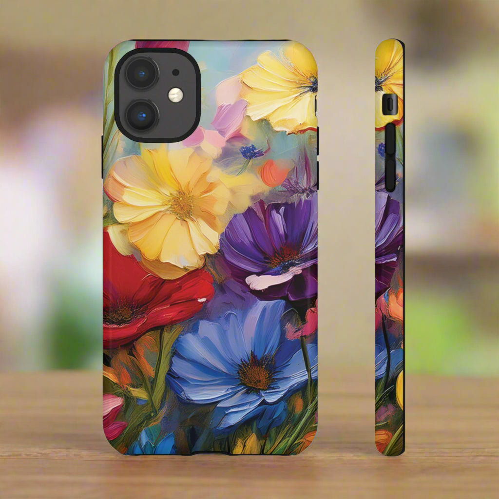 Phone case with colorful floral design on a white background