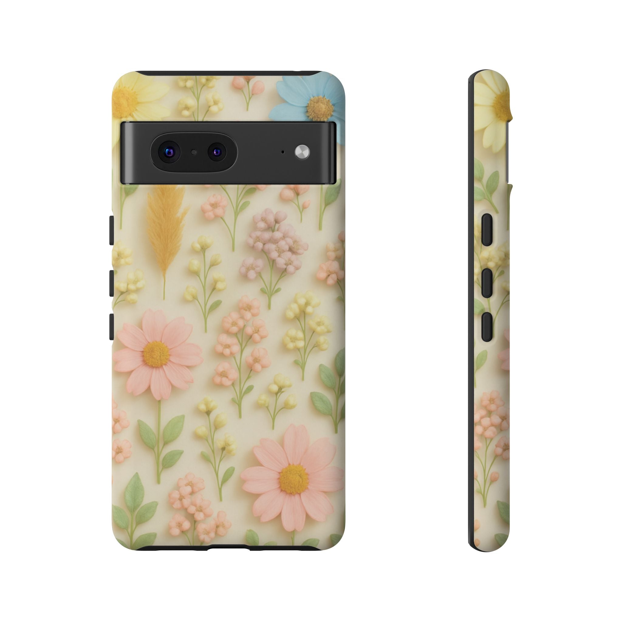 Pastel Dried Flowers Illusion Phone Case 3D Realistic Pressed Floral Design, Bright Botanical Aesthetic, Soft Nature-Inspired CoveriPhone & Galaxy