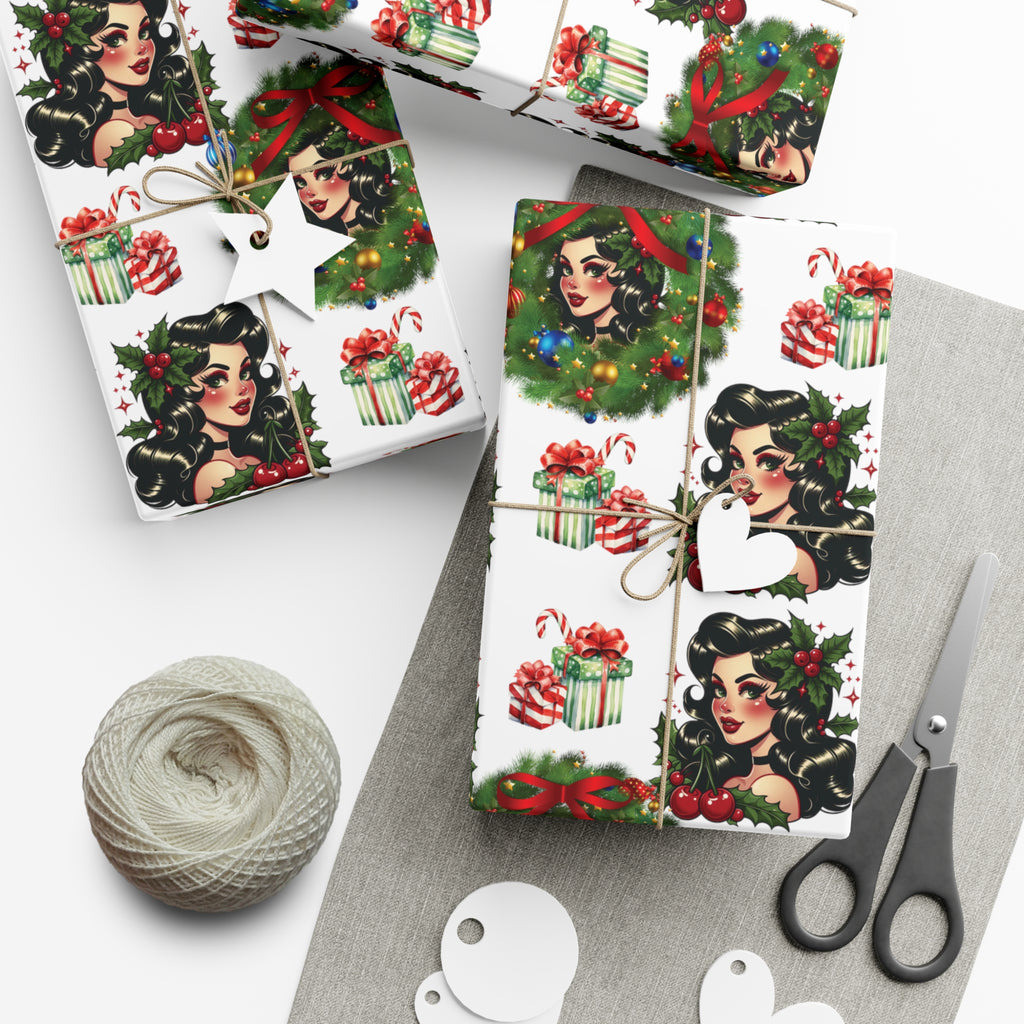 Retro Women Christmas Theme Wrapping Paper Vintage-Inspired Gift Wrap Perfect for Christmas Gifts and Special Occasions, Moms Gift - MRSBYVALLE