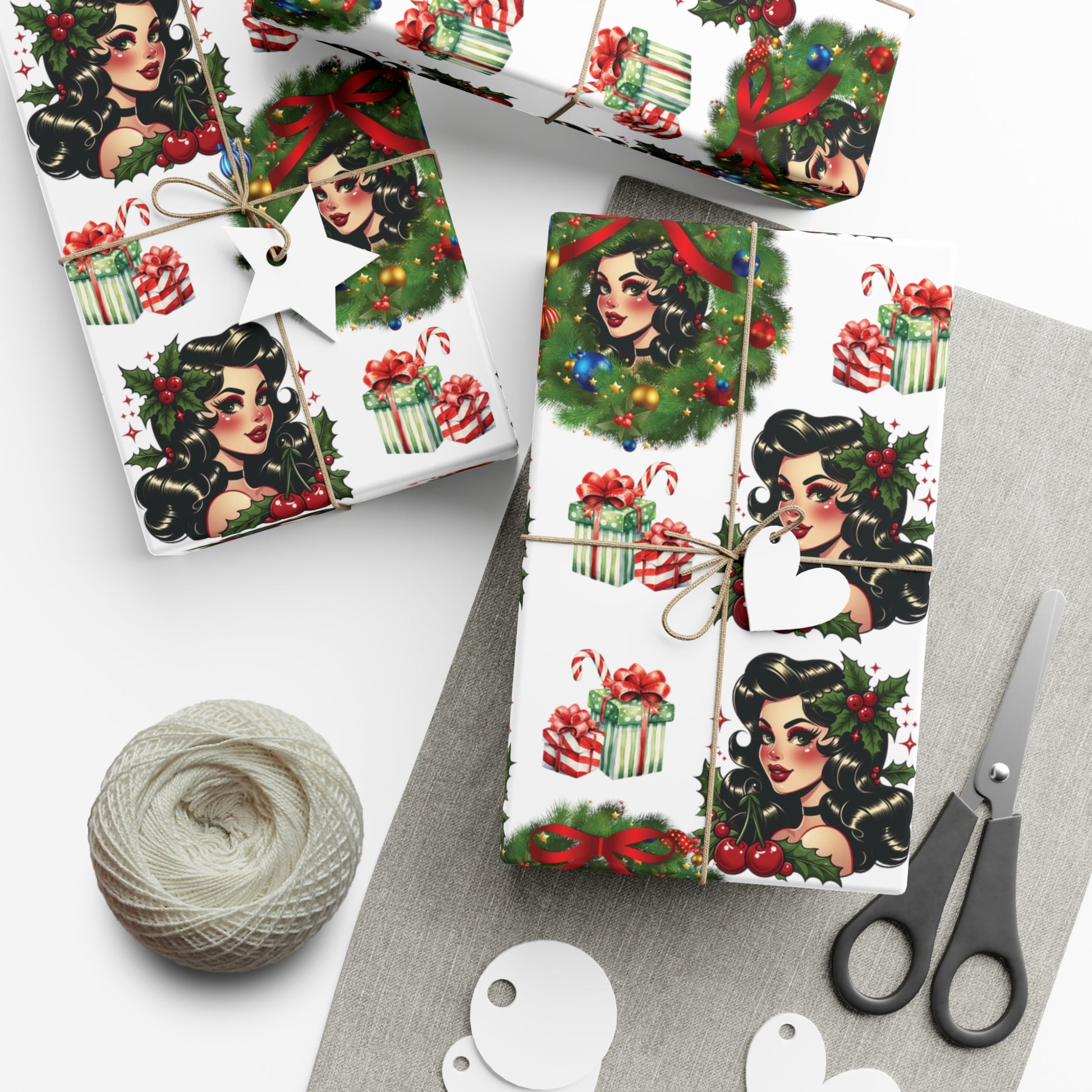 Retro Women Christmas Theme Wrapping Paper Vintage-Inspired Gift Wrap Perfect for Christmas Gifts and Special Occasions, Moms Gift - MRSBYVALLE