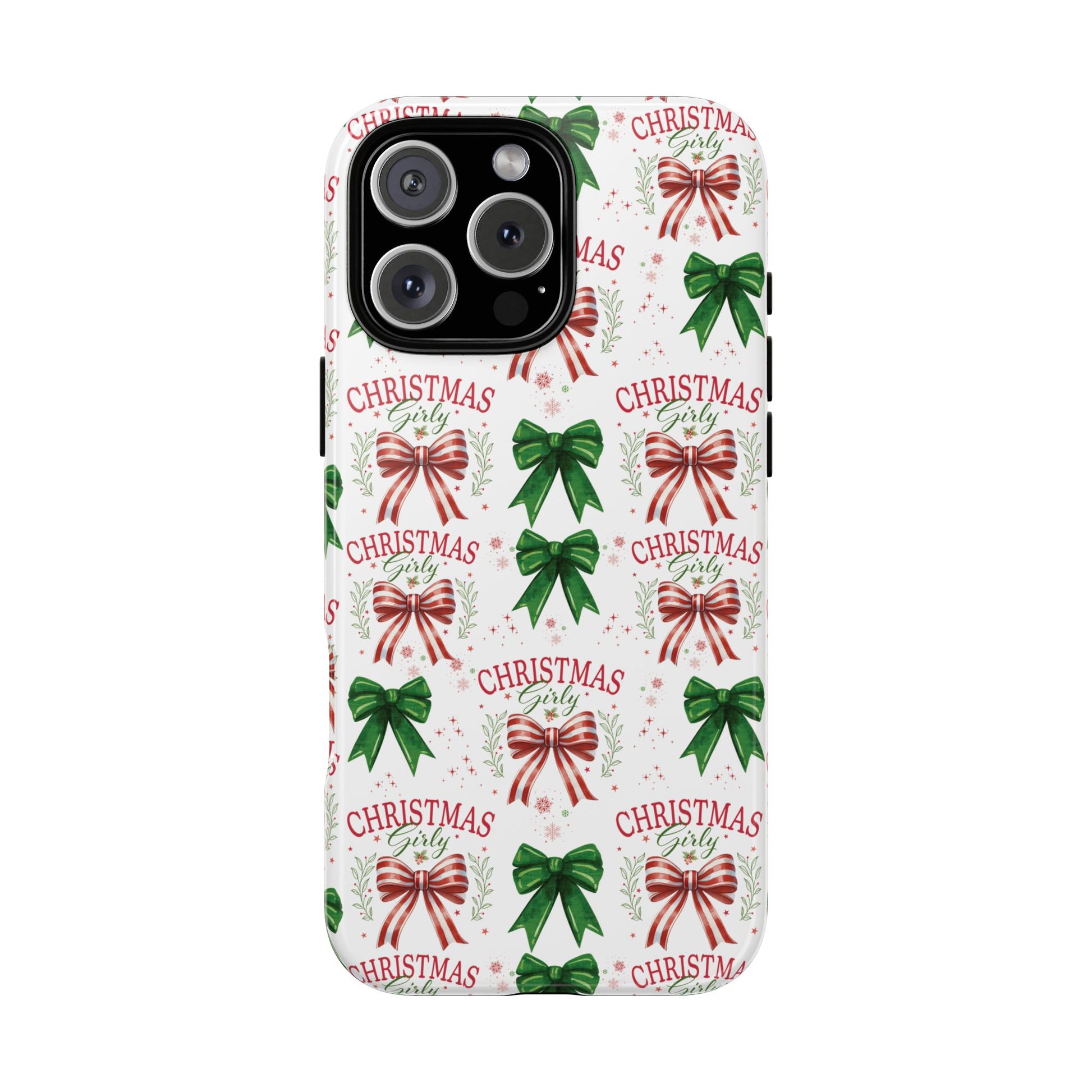 Girly Christmas Coquette Bows Pastel Phone Case for iPhone 17 16 15 23 Samsung, and Pixel | Stylish Protective Cover Gift for Her Perfect for Floral Lover