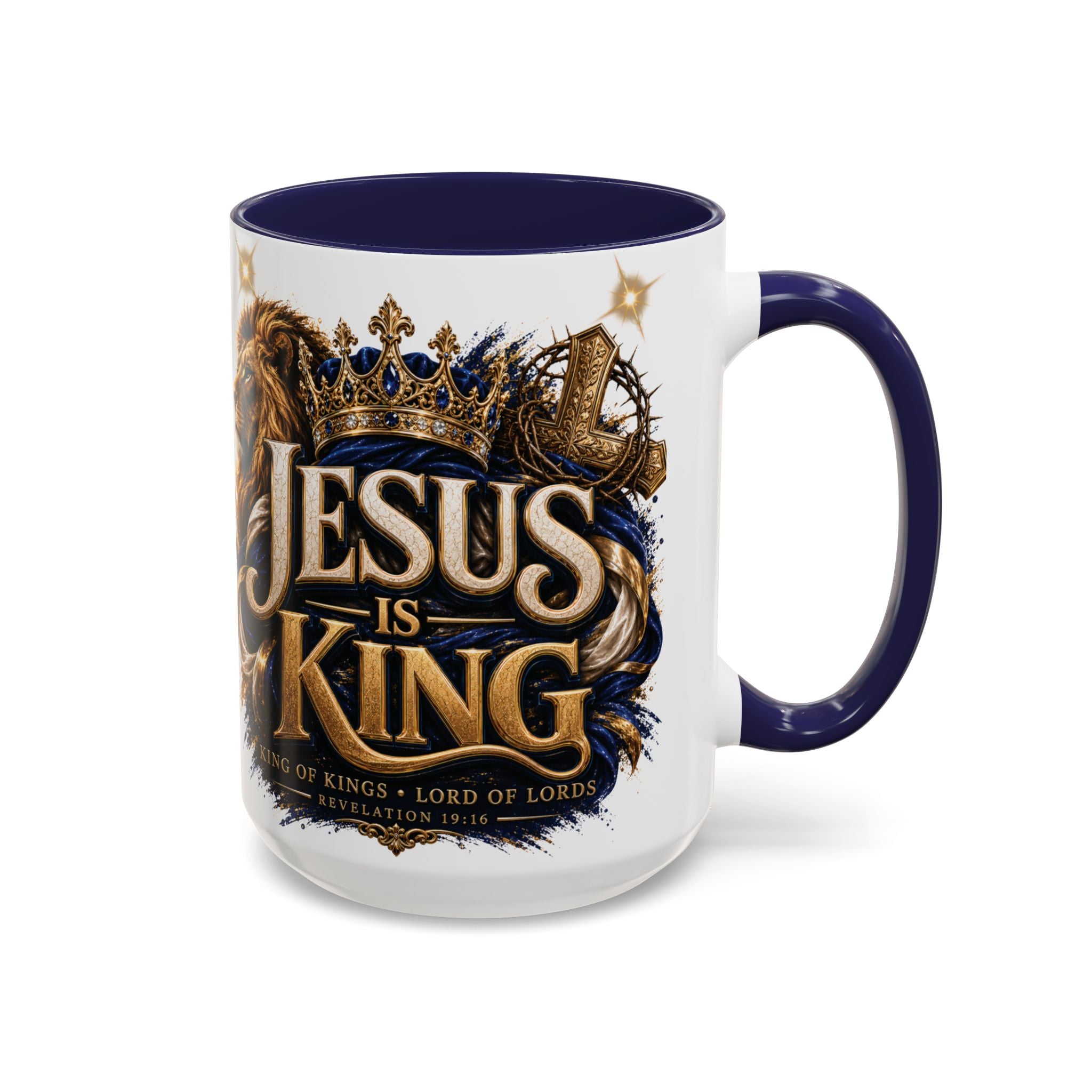 Jesus Is King Coffee Mug Christian Faith Accent Mug (11/15oz) Gift for Dad Mom