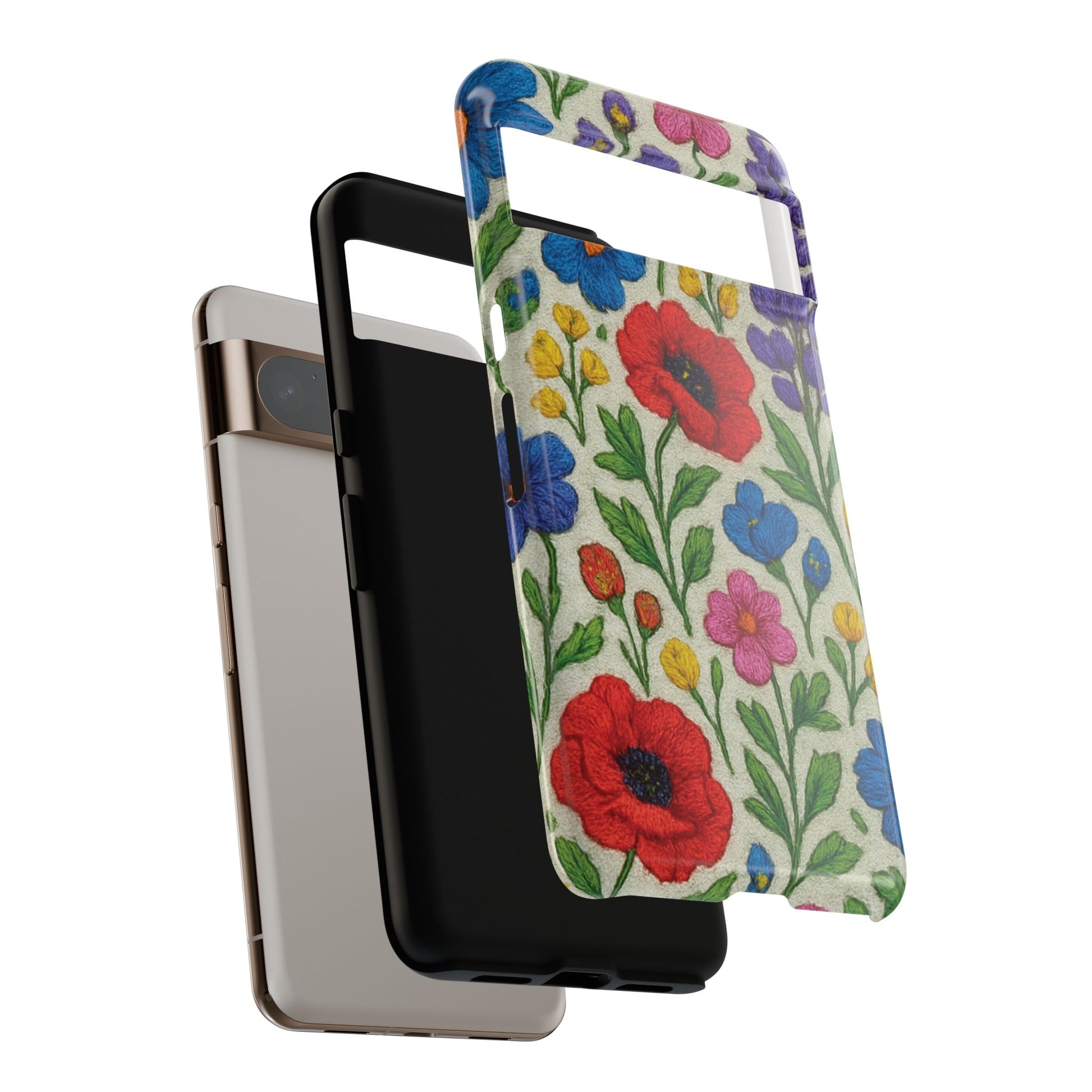 Bright 3D Illusion Wildflower Phone Case Cute Floral Design in Red, Pink, Blue – Aesthetic Protective Case for iPhone and  Android