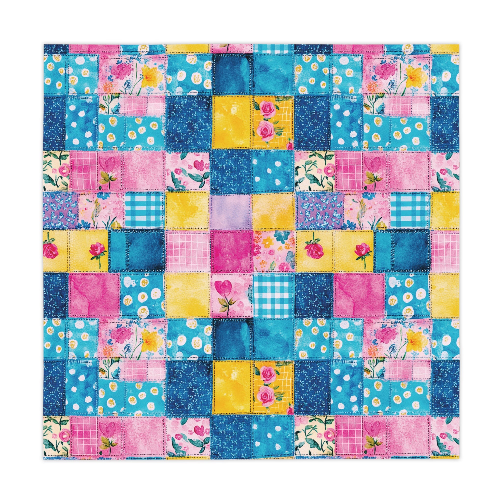 Pastel Patchwork Illusion Tablecloth — Soft Vintage Floral Patchwork Table Linen
