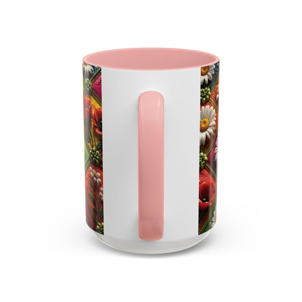 Floral Patchwork Accent Coffee Mug — Colorful Poppies & Daisies (11/15oz) 3D Illusion