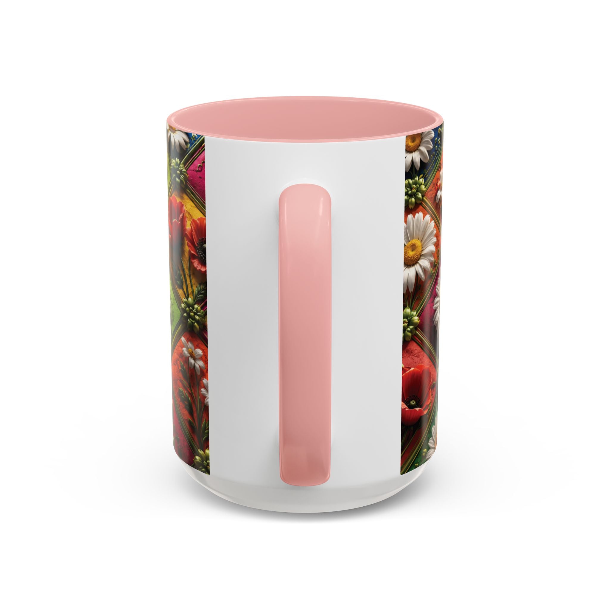 Floral Patchwork Accent Coffee Mug — Colorful Poppies & Daisies (11/15oz) 3D Illusion