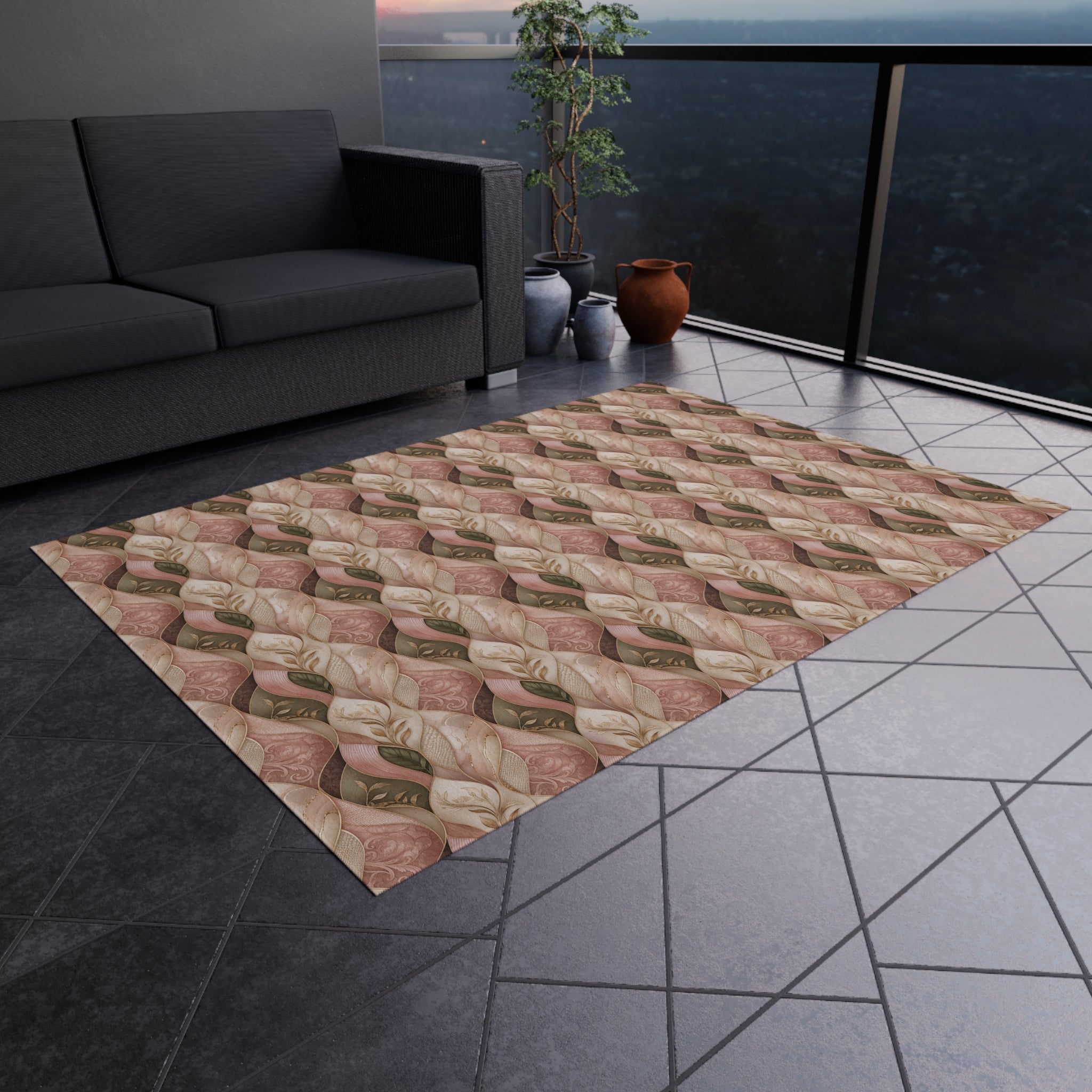 Outdoor Rug — Braided Coral & Sand Pattern Patio Mat