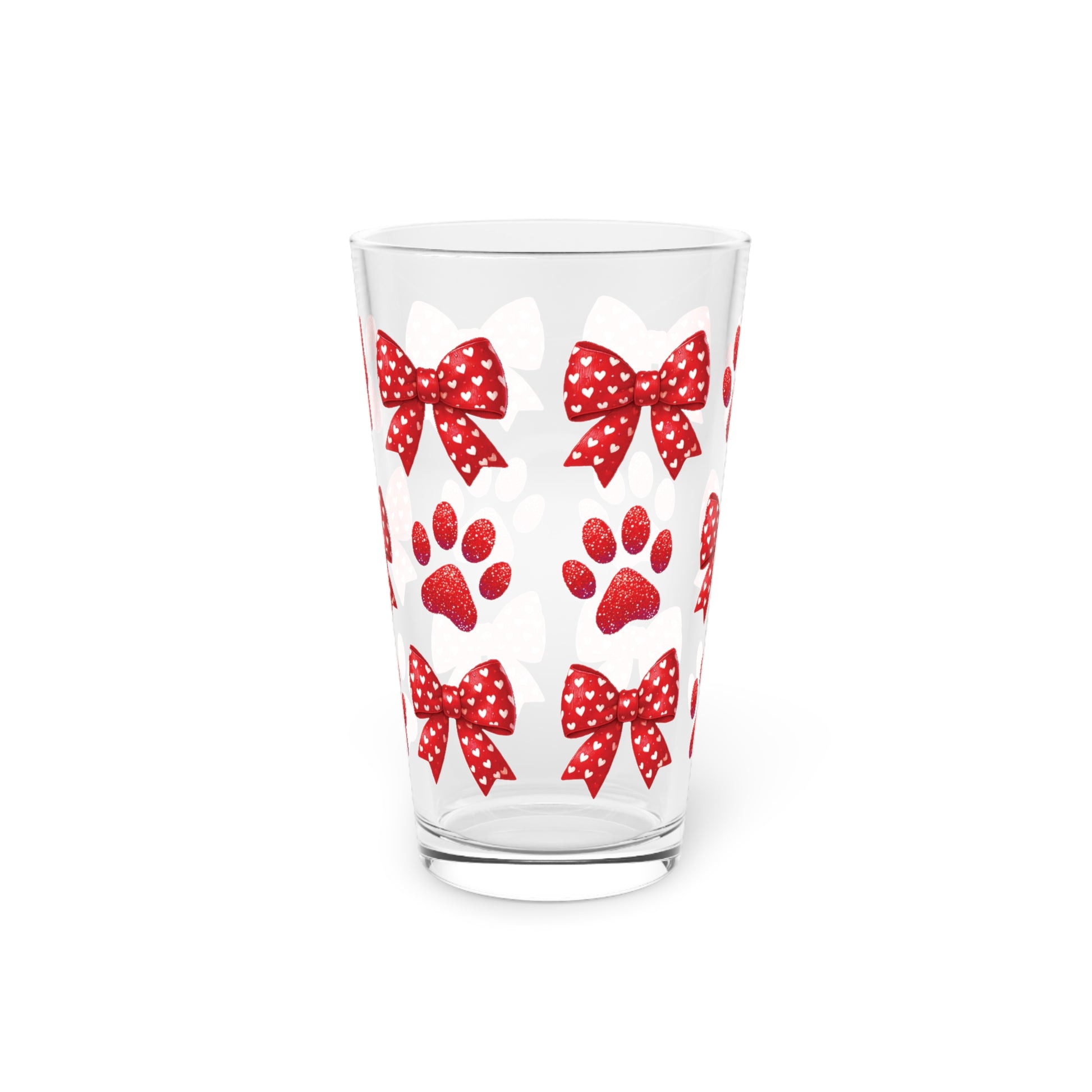 Red Bows and Paws 16oz Pint Glass - Custom Drinkware for Dog Lovers, Adorable Paw Print Gift, Personalized Home Bar Glass, Perfect for Pet Owner Gifts! Perfect for Parties - MRSBYVALLE