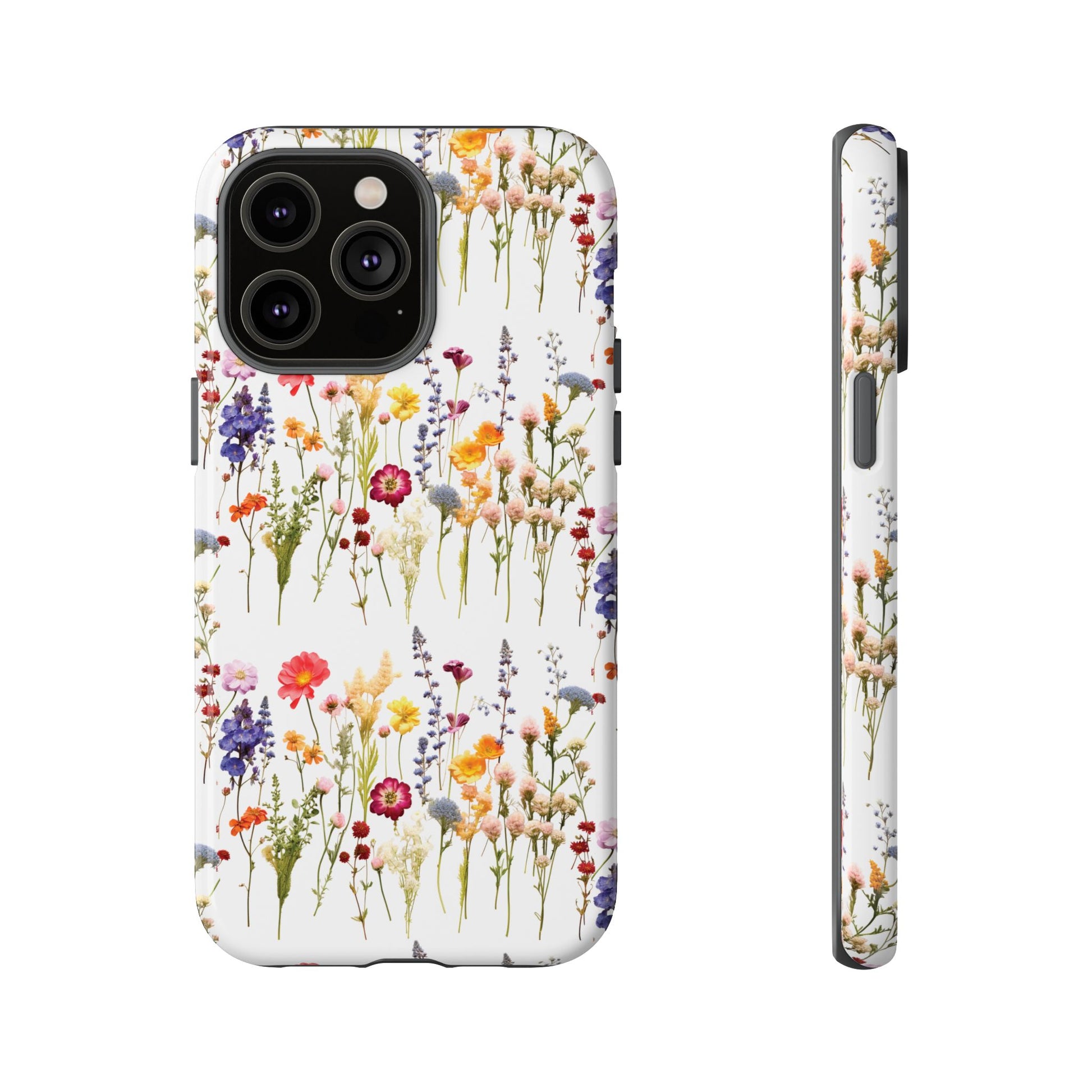 White Best Phone Case Press Flowers Floral 3D Illusion Luxury Tough Case Floral Elegant Durable Stylish for Modern Devices iPhone 17, 16, 15, Samsung iPhone Samsung Accessory Gift for Her