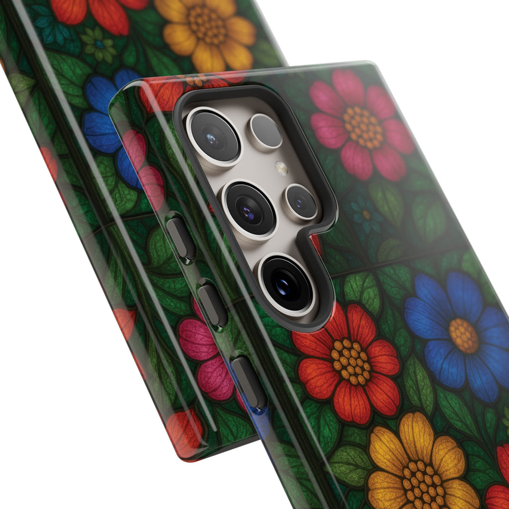 Coque de téléphone effet vitrail floral lumineux Art abstrait coloré, Étui de protection esthétique pour iPhone, Samsung et Google, Idée cadeau unique pour maman