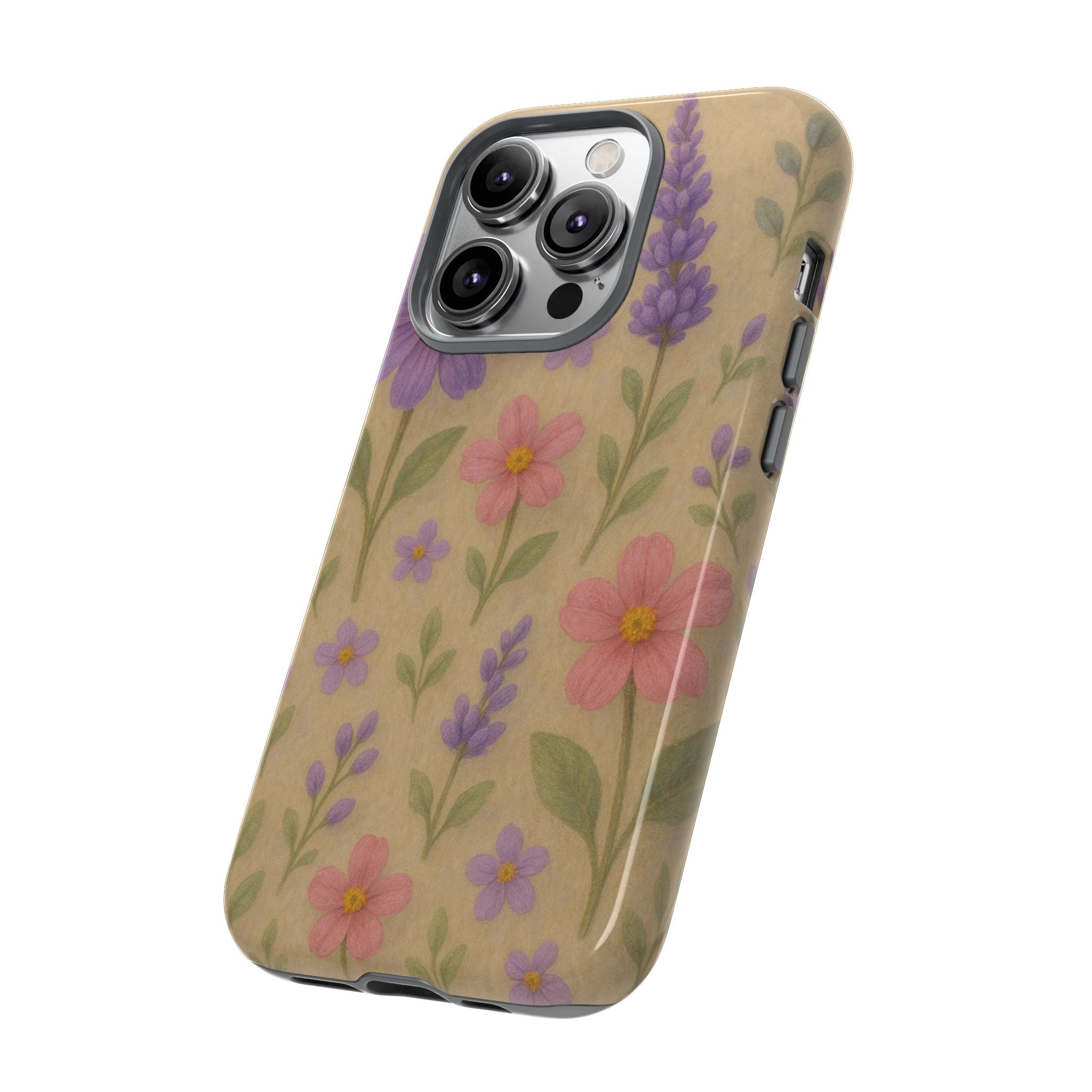 3D Illusion Wildflower Phone Case Cute Pastel Floral Design in Lavender, Pink, Mint Green – Aesthetic Protective Case for iPhone and  Android