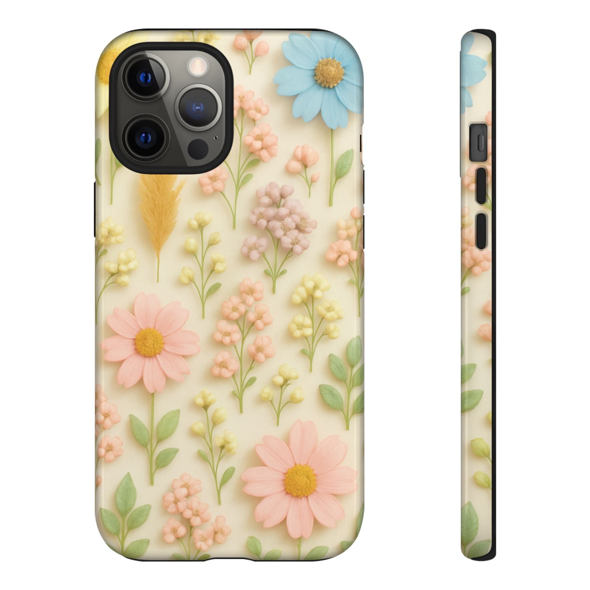 Pastel Dried Flowers Illusion Phone Case 3D Realistic Pressed Floral Design, Bright Botanical Aesthetic, Soft Nature-Inspired CoveriPhone & Galaxy
