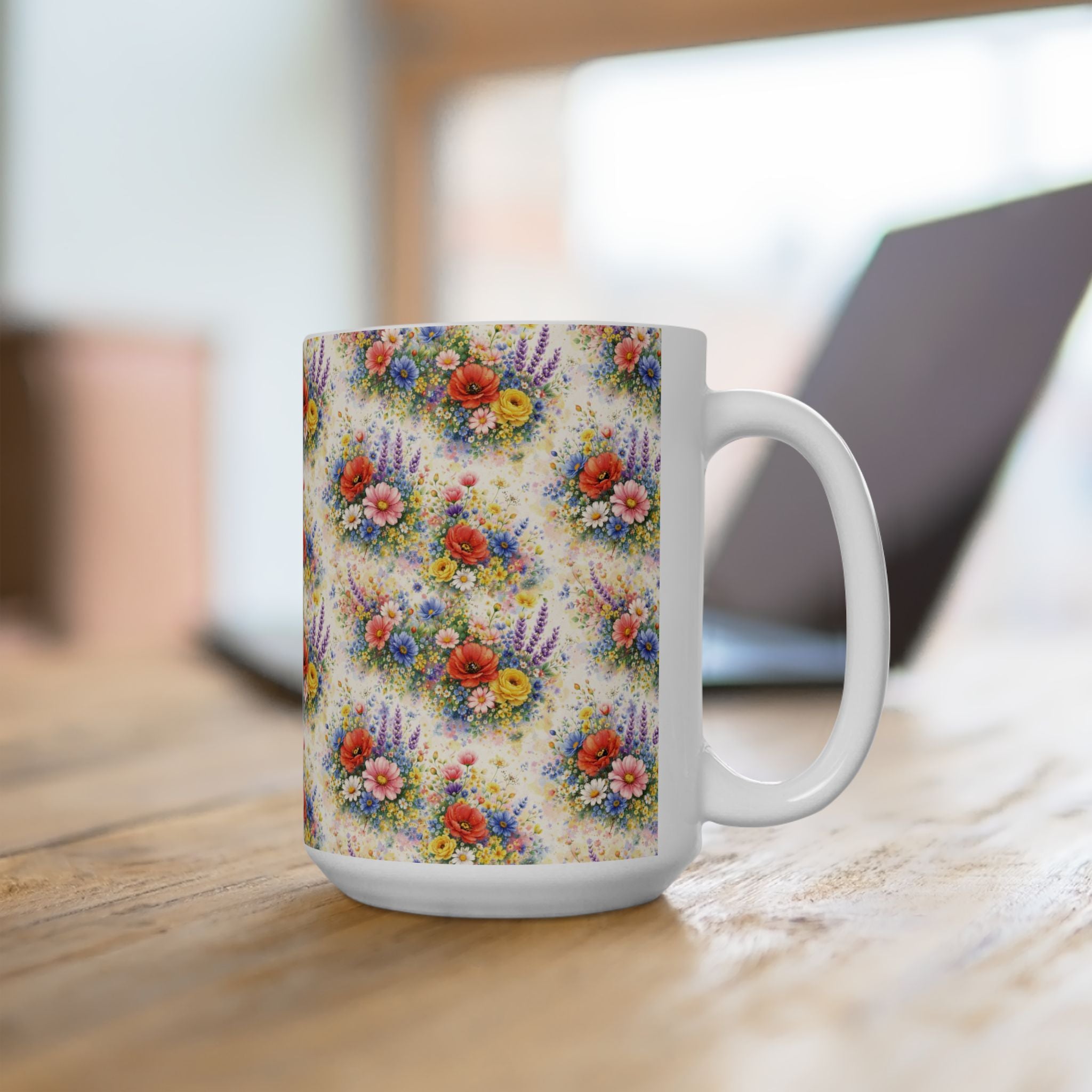 Watercolor Wildflowers Ceramic Mug — Floral 11oz & 15oz Coffee Cup