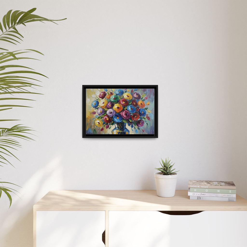Impression sur toile bouquet floral aquarelle - Tableau mural encadré mat - Illusion de peinture à l'huile vibrante