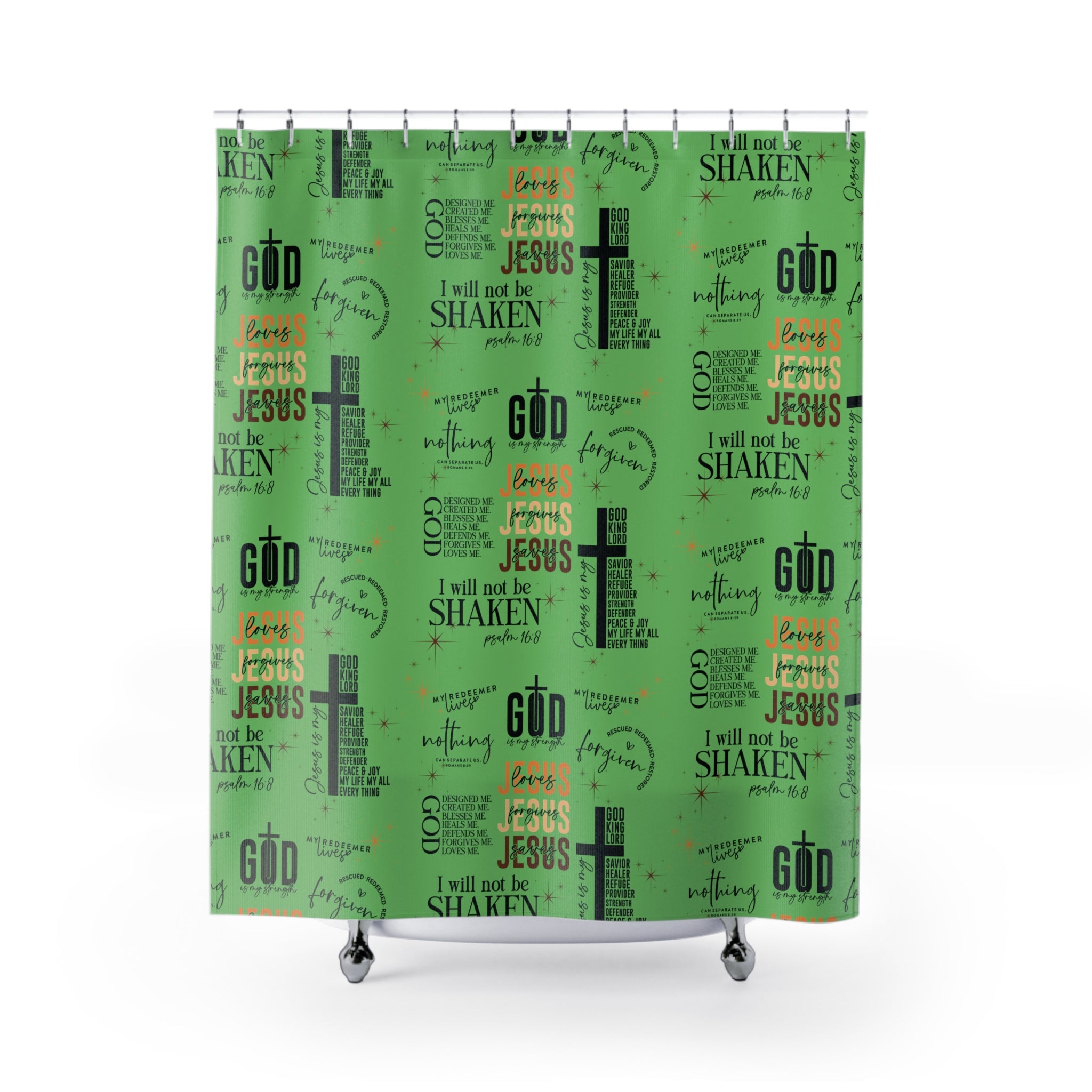Jesus Quotes All-Over Scripture Shower Curtain Christian Bathroom Decor, Bible Verses, Inspirational Faith Words, Waterproof, Machine Washable Style Hooks Not Included