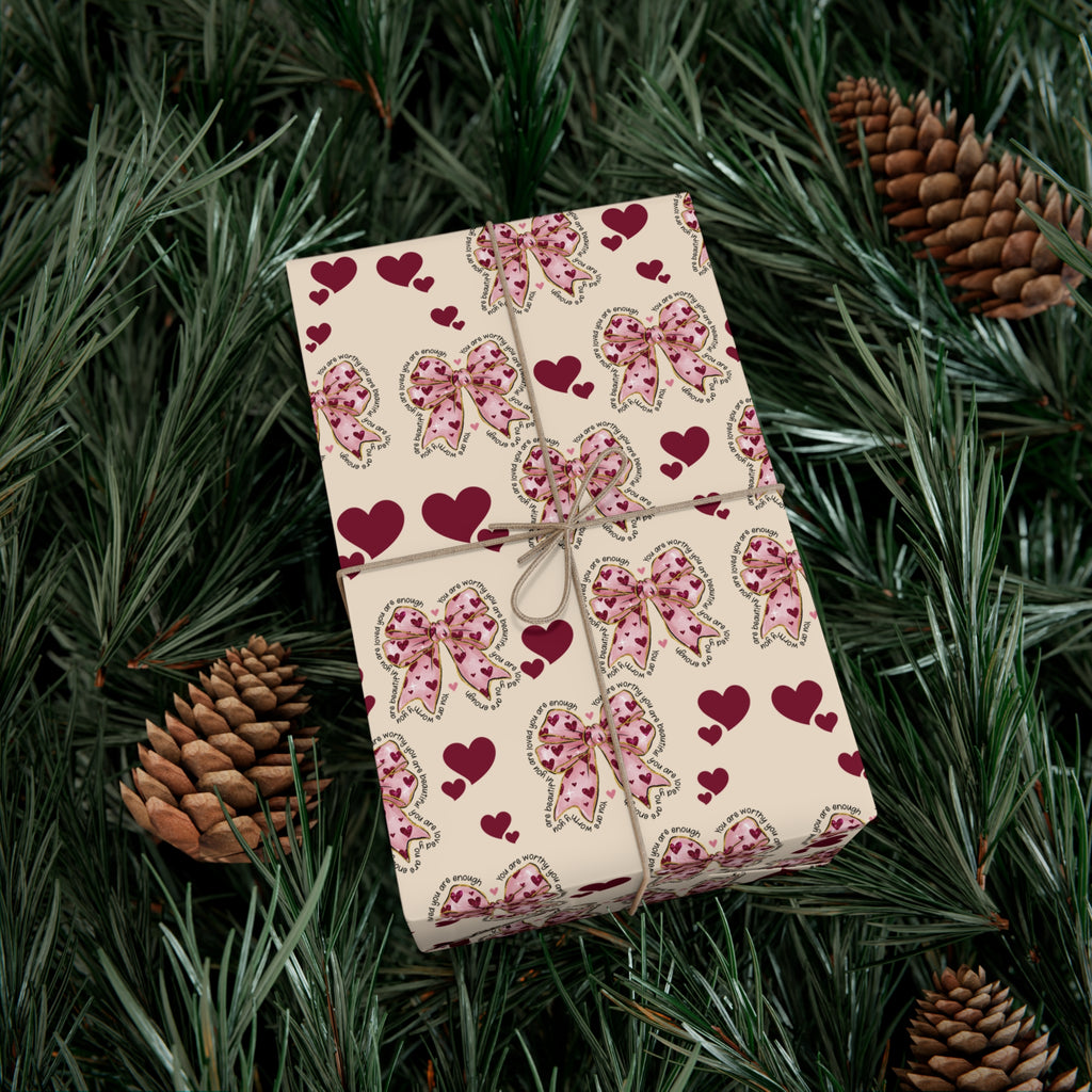 Charming Hearts & Pink Bows Wrapping Paper Elegant Gift Wrap for Any Occasion | Perfect for Birthdays, Anniversaries, and Special Celebrations Gift for Her - MRSBYVALLE