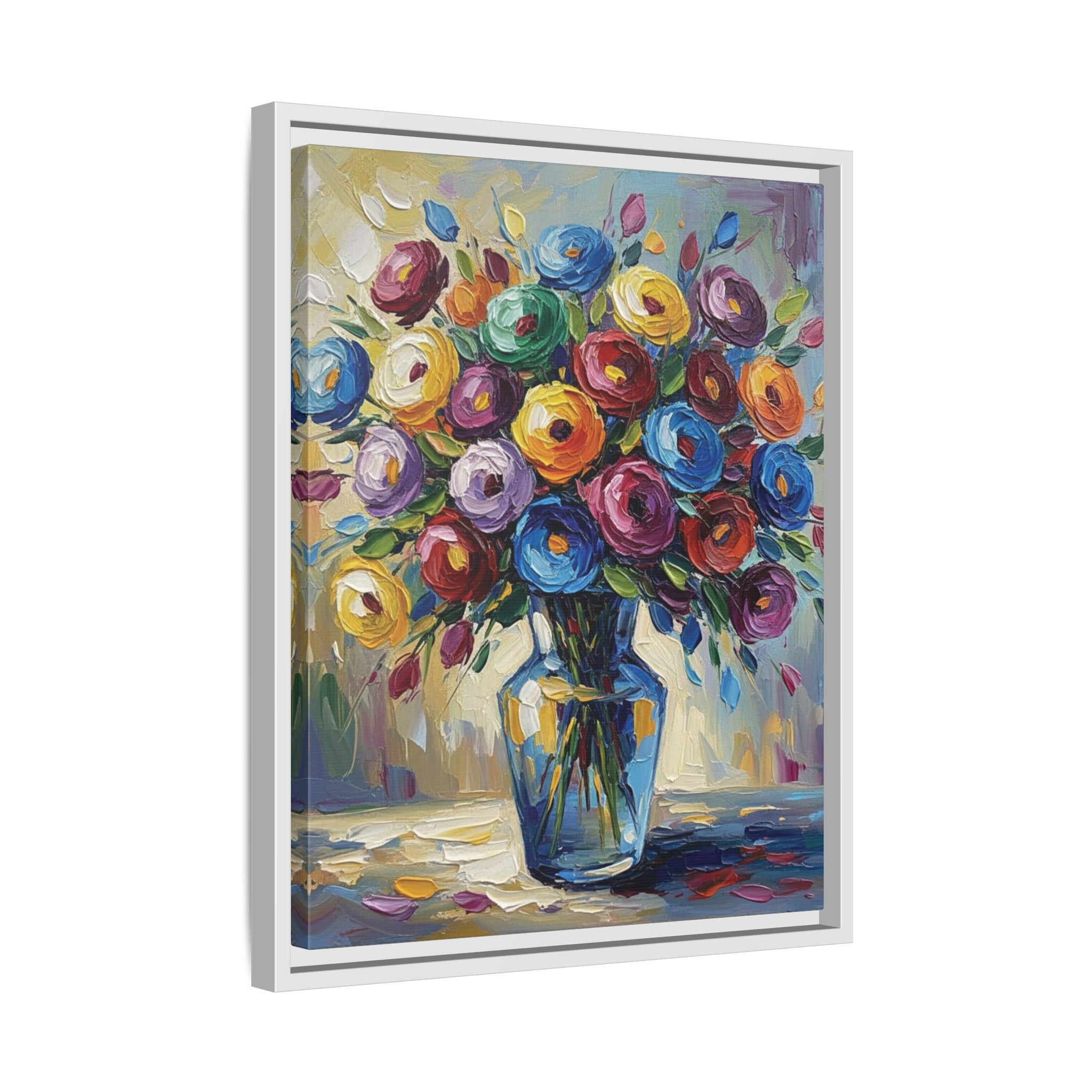 Impression sur toile bouquet floral aquarelle - Tableau mural encadré mat - Illusion de peinture à l'huile vibrante