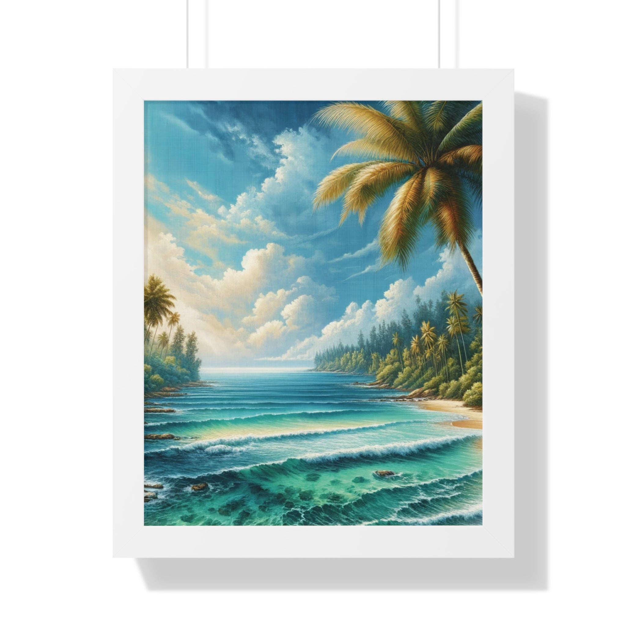 Coastal Bliss Ocean Beach View Framed Canvas Wall Art for Home Decor Framed Canvas Print Wall Art Classic Encased in Black, White, or Walnut Frames with Durable Acrylic Protection Ready to Hang  Timelessly Crafted..