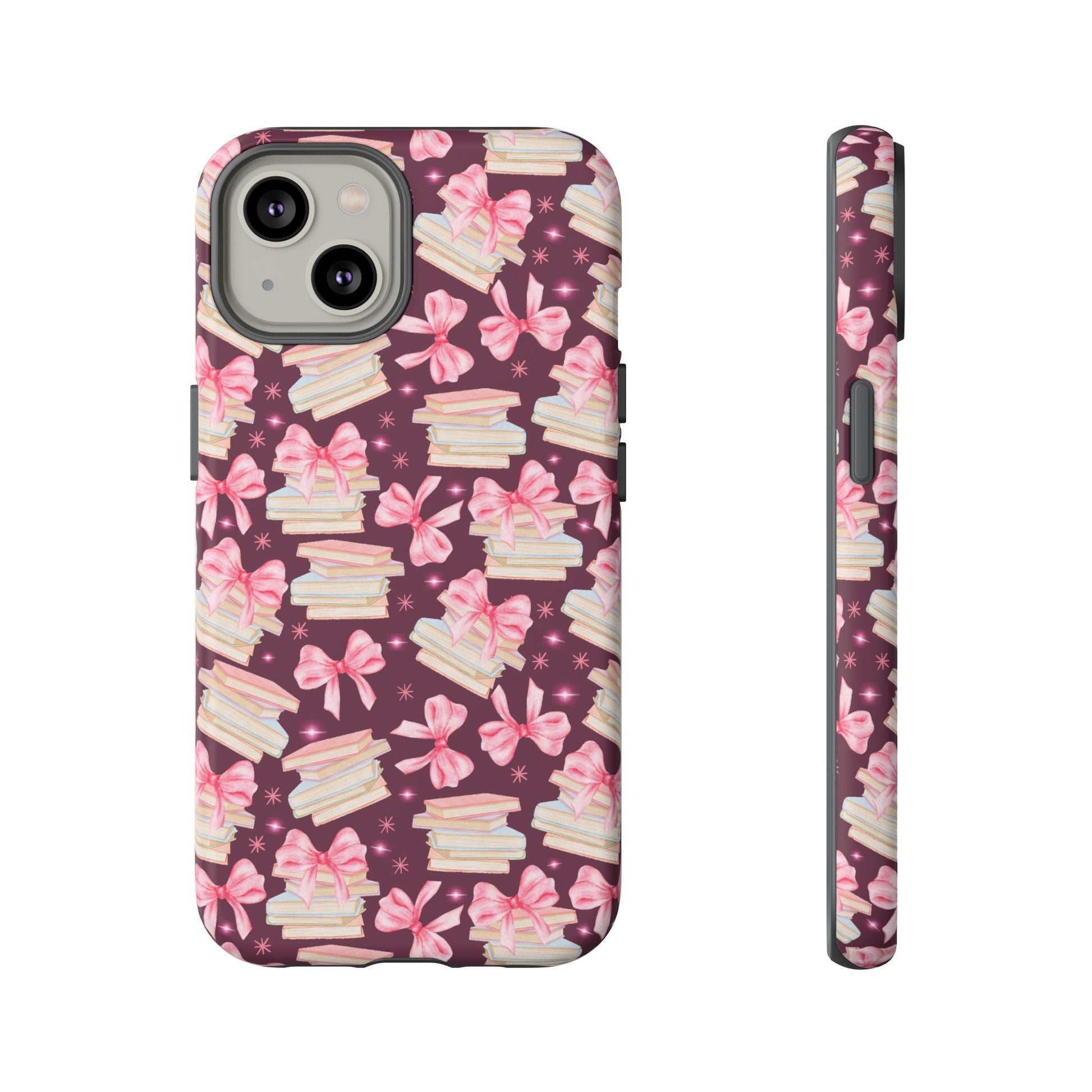 Coquette Pink Bows & Books Phone Case for iPhone 16 15 14 13 12  21 23 Samsung, and Pixel | Stylish Protective Cover Gift for Her Perfect for Floral Lover