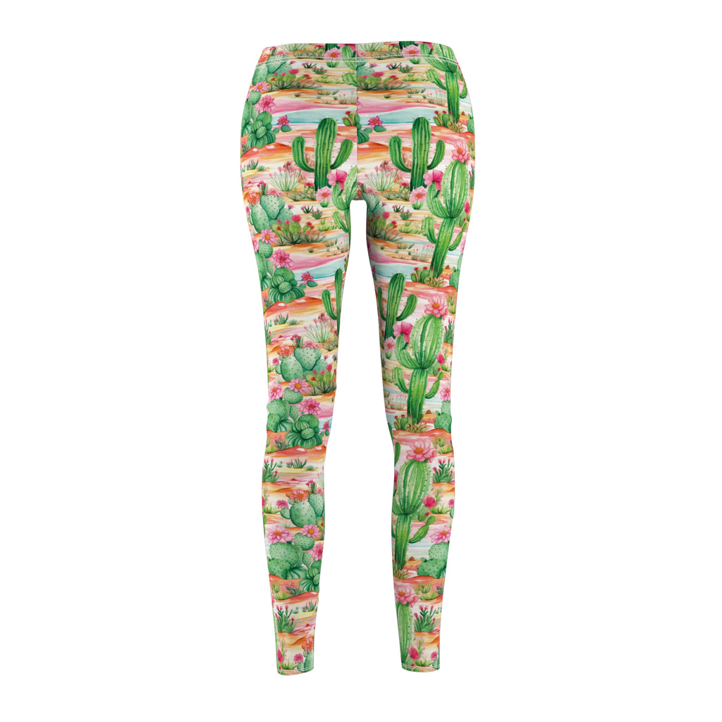 Chic Cactus Pink & Mint Green Abstract Women's Leggings – Stylish Casual Pants for Everyday, Yoga, or Lounging | Soft, Comfy, and Perfect for Active Living Perfect Gift Idea for Her – Available in Plus Sizes - MRSBYVALLE