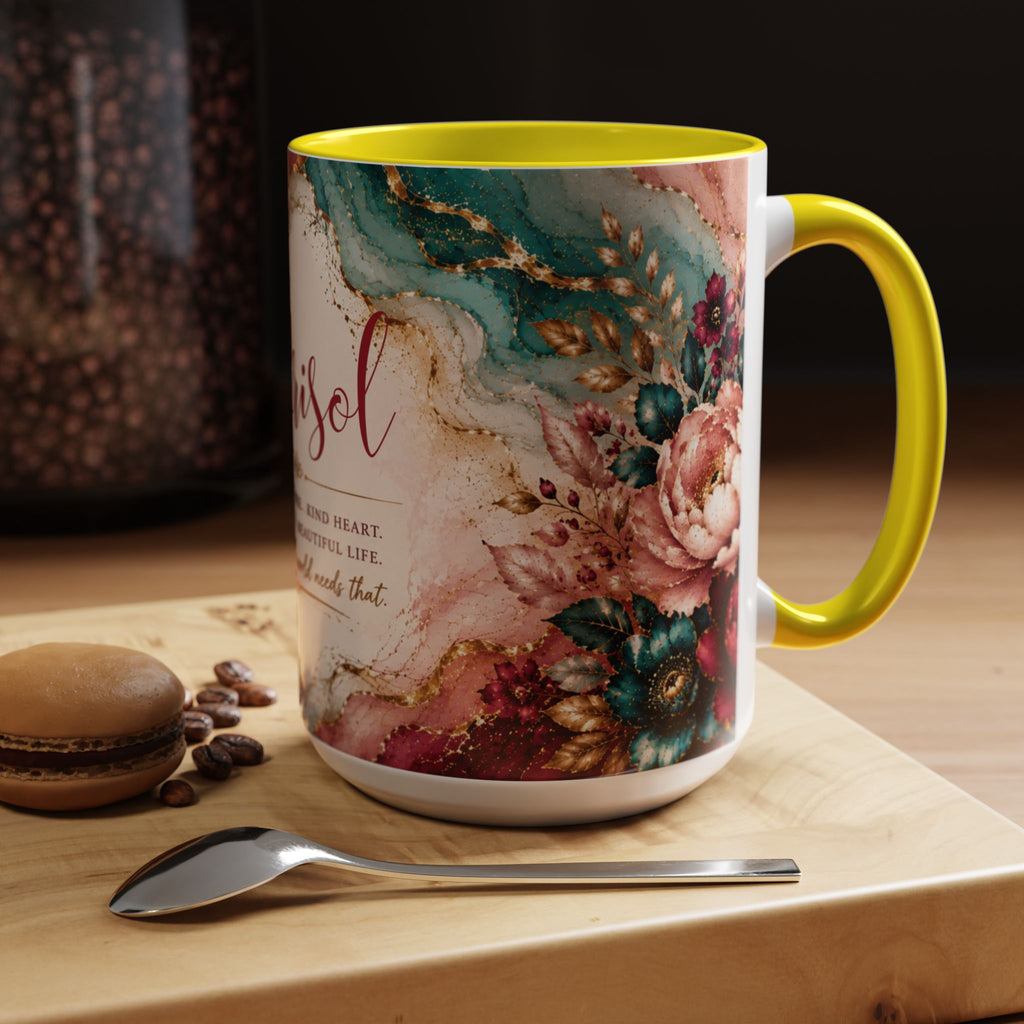 Personalized Name Mug for Women, Inspirational Color Handle Coffee Mug, 11 oz or 15 oz Gift for Her