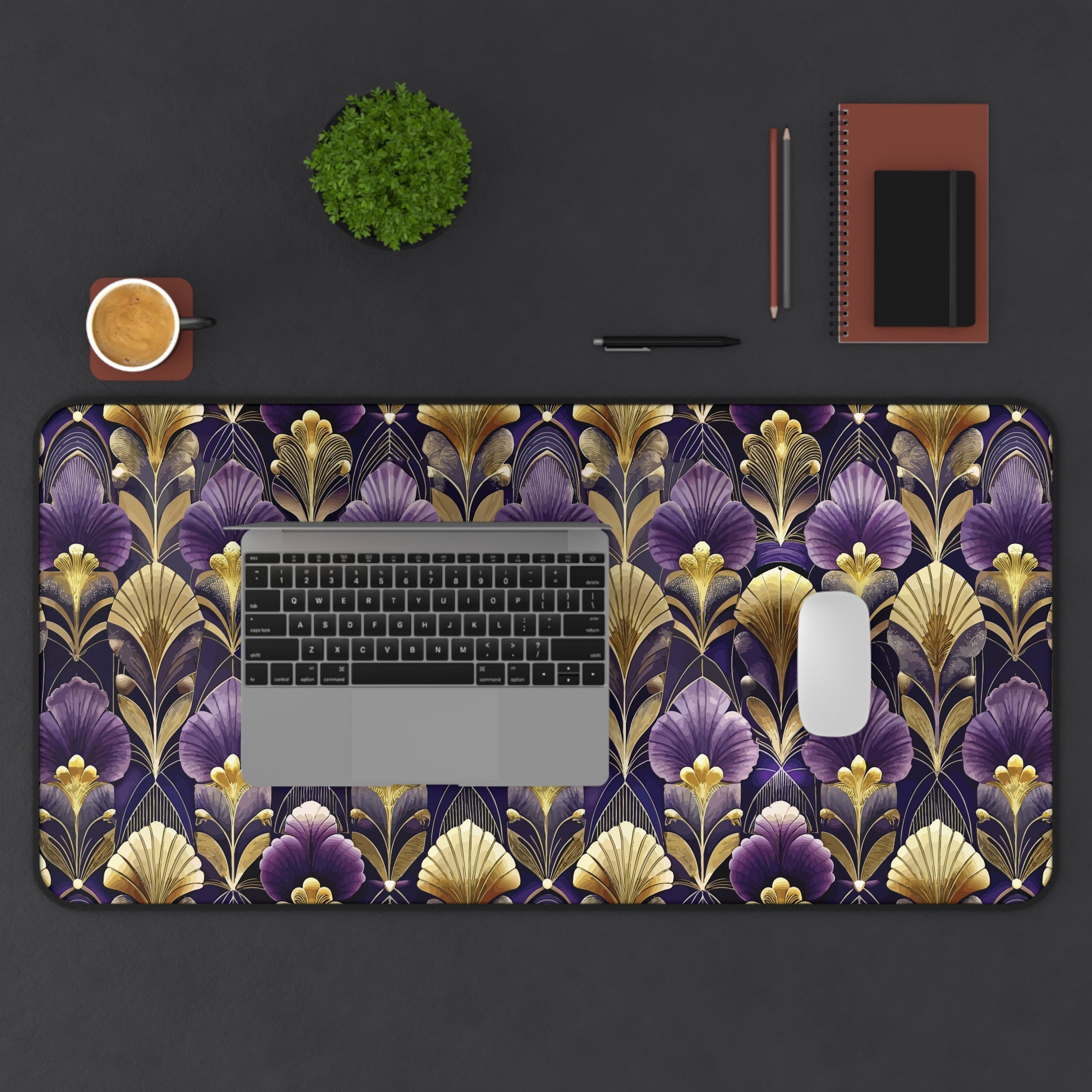 Art Deco Purple & Gold Desk Mat — Royal Decorative Desk Pad