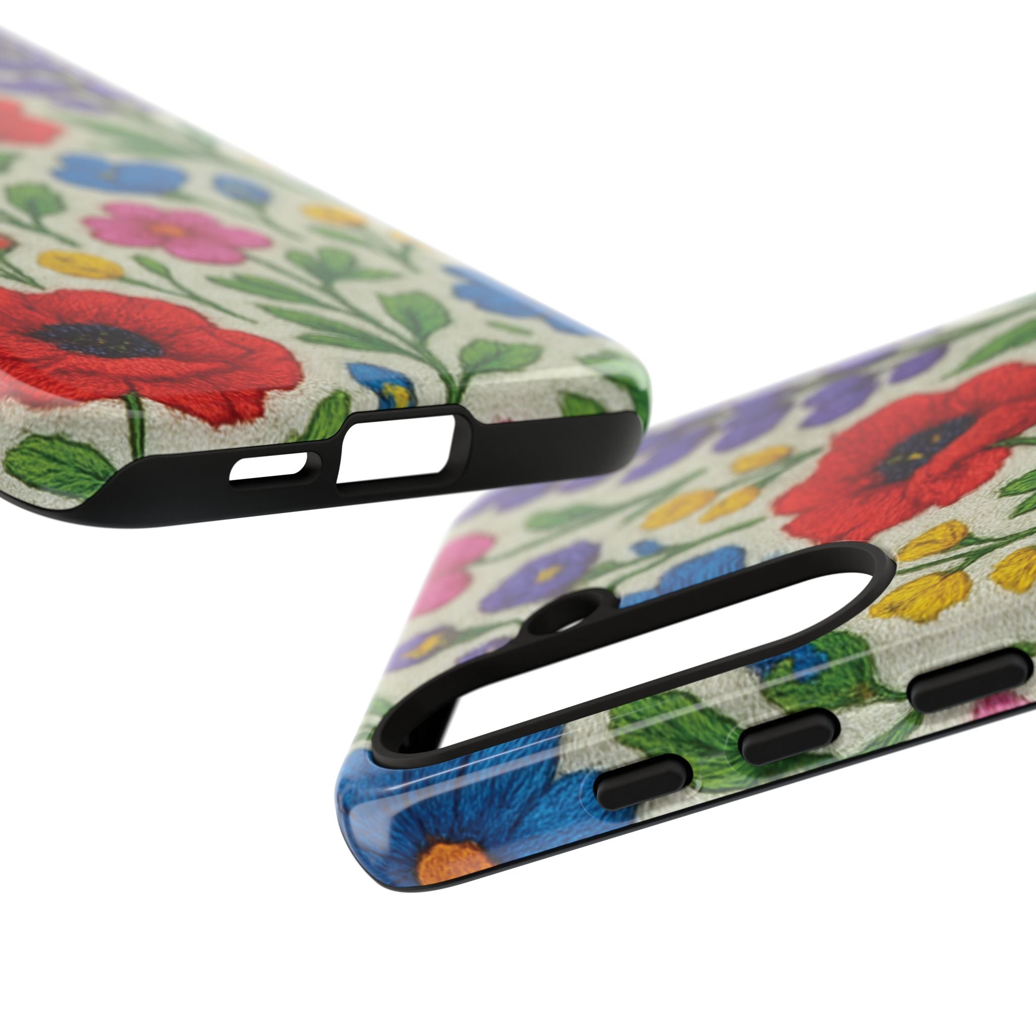 Bright 3D Illusion Wildflower Phone Case Cute Floral Design in Red, Pink, Blue – Aesthetic Protective Case for iPhone and  Android