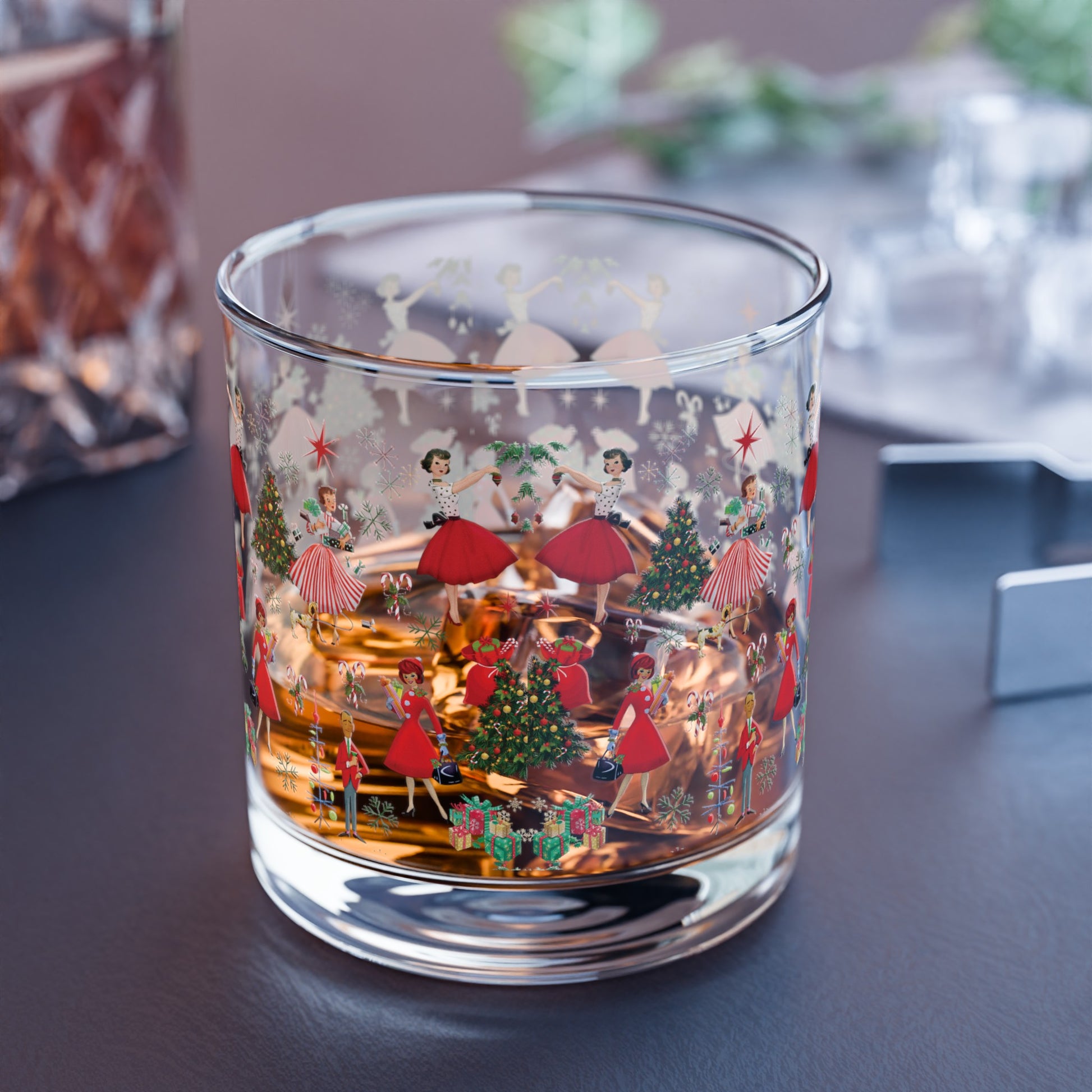 Glass Vintage Christmas Rocks Glass, 10oz  Festive Holiday Drinkware with Classic Design, Perfect for Cocktails and Spirits, Ideal Gift for Christmas Celebrations and Home Décor - MRSBYVALLE