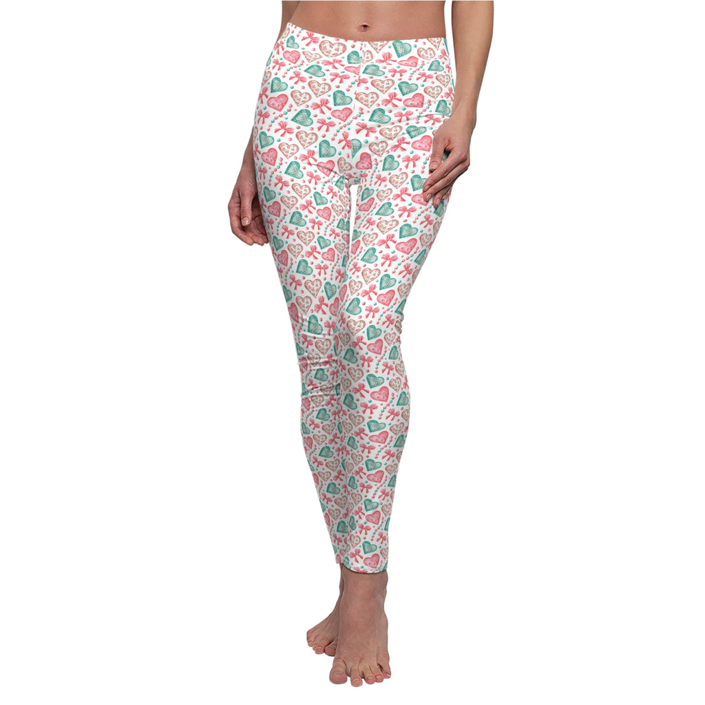 Cute Mint & Pink Hearts Leggings for Women – Comfy, Trendy & Perfect for Valentine’s Day, Yoga, Gym, or Everyday Wear Available in Plus Sizes