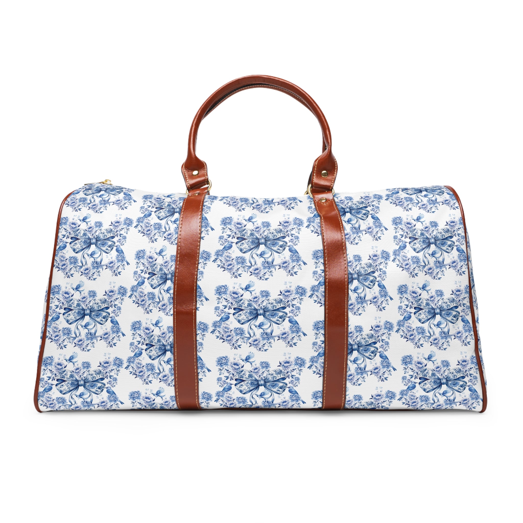 Weekender Bag, Chinoiserie Blue White Travel Bag with Coquette Bows, Lightweight & Spacious, Waterproof Travel Tote for Travelers Overnight Bag for Luxurious and Chic Travel