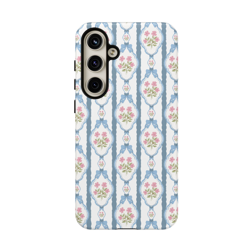 Coque de téléphone Vintage Nœud Bleu et Rose — Motif floral romantique « Tough Cases »