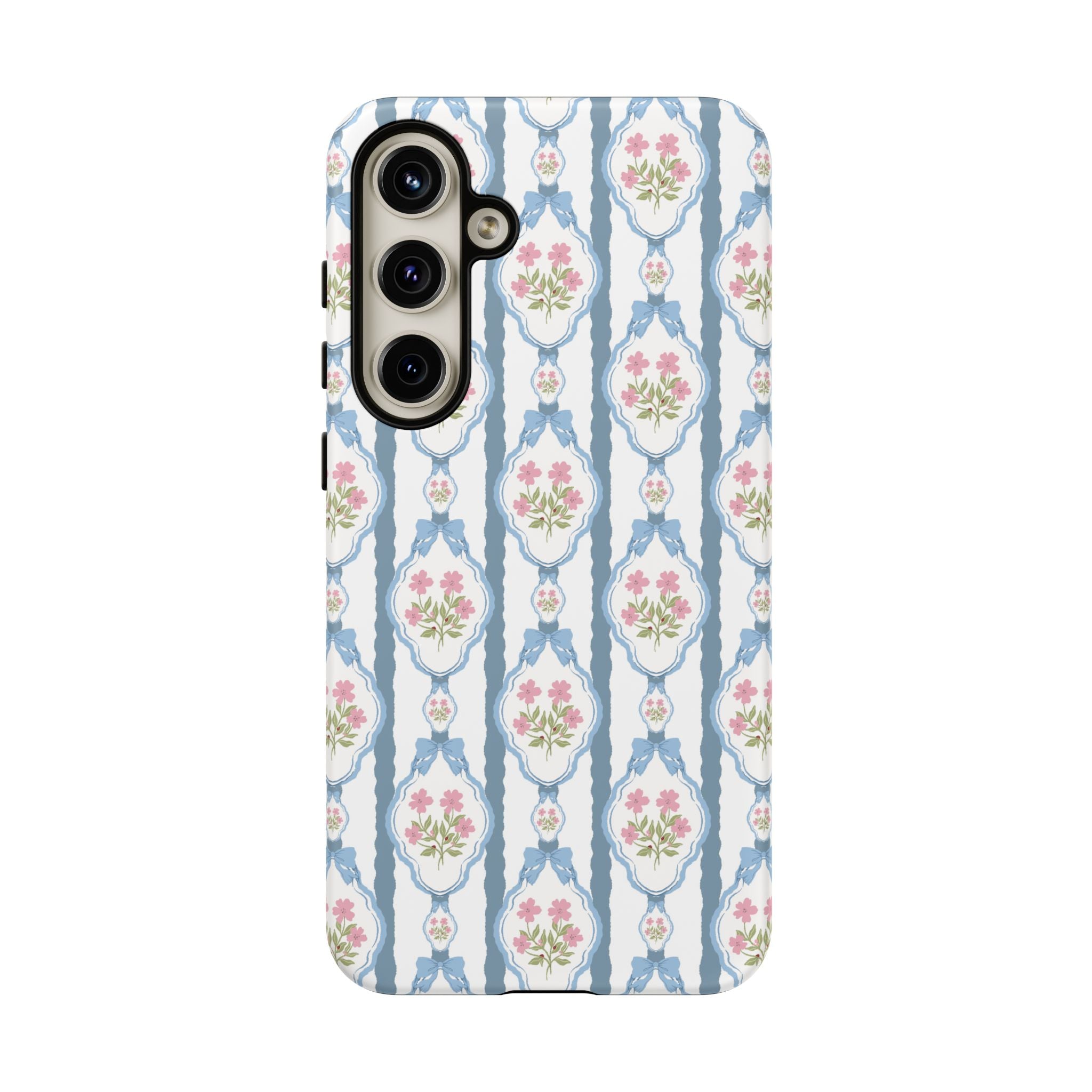 Vintage Blue and  Pink Bow Phone Case — 'Tough Cases' Romantic Floral Design