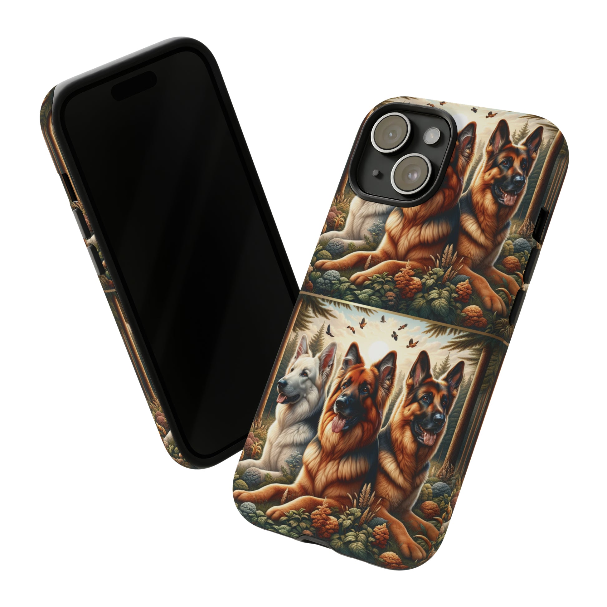 German Shepherd Phone Tough Case Floral Elegant Durable Dog Lover Devices iPhone 15, Samsung iPhone Samsung Accessory Gift for Her.