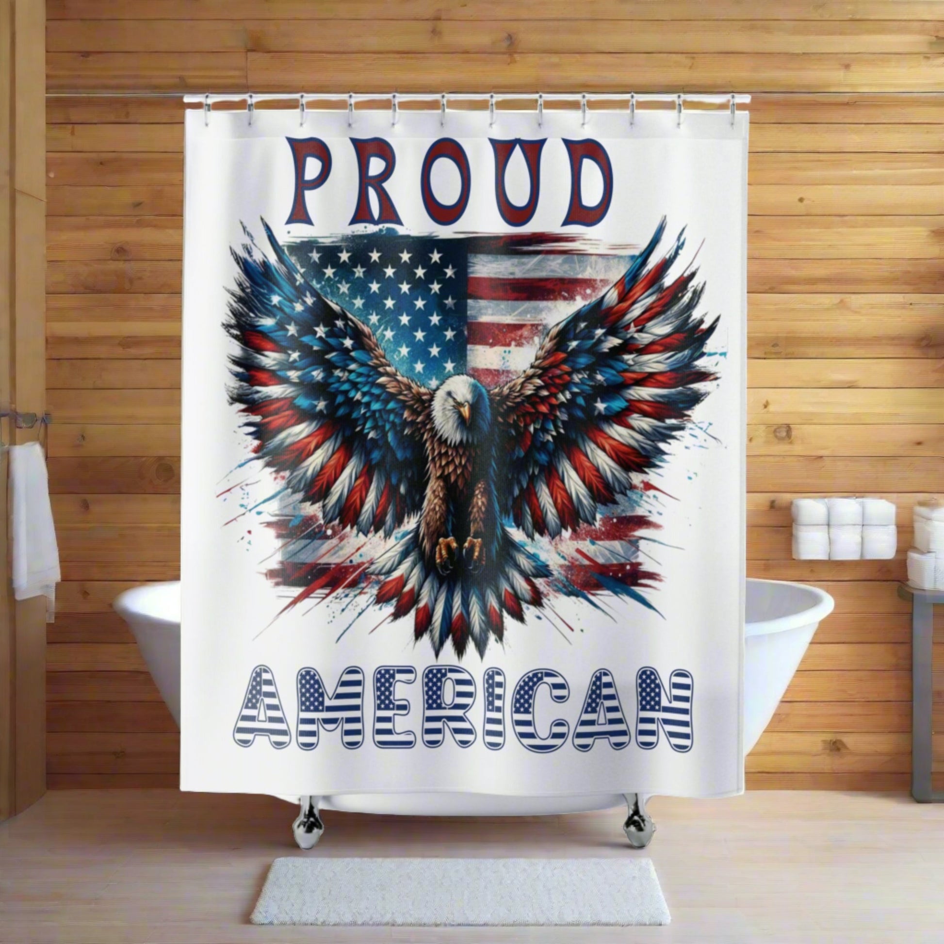Patriotic American Flag and Eagle Shower Curtain Elevate Your Bathroom Decor with Stunning USA Symbol! Perfect for Proud Americans Durable, High-Quality Fabric Gift for Dad - MRSBYVALLE