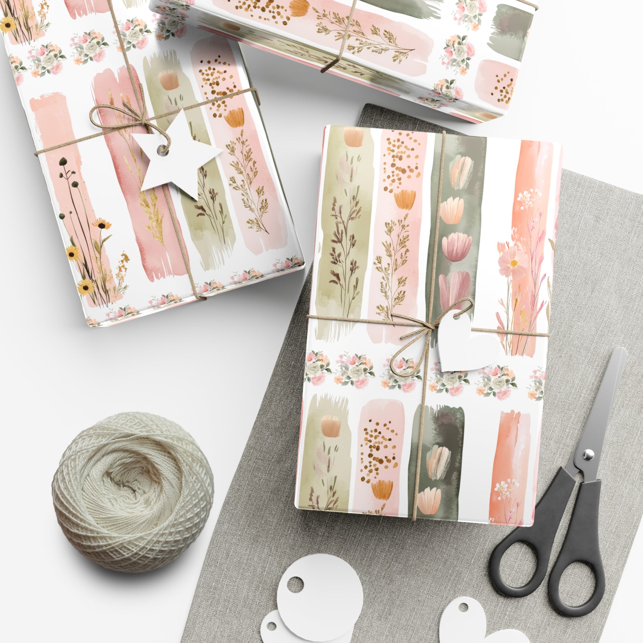 Pastel Brushstroke Floral Wrapping Paper Soft Pink & Peach Illusion Design, Elegant Gift Wrap for Her, Aesthetic Packaging for Birthdays  More Weddings