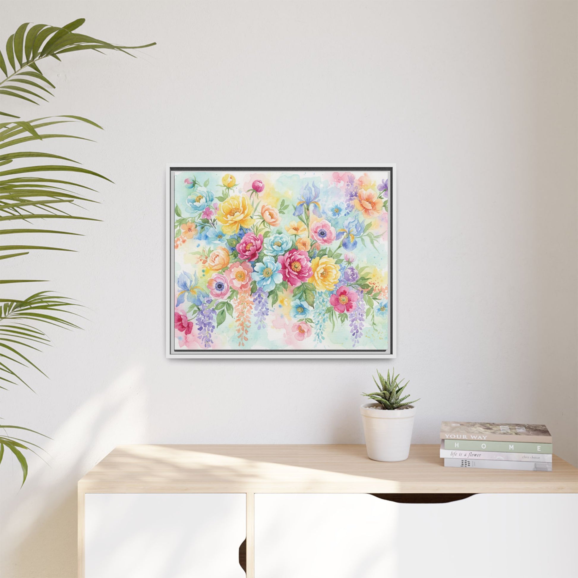 Watercolor Floral Bouquet Canvas, Framed Matte Wall Art | Multi-Color Wall Art